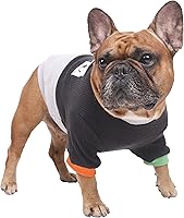 Vista 1 de iChoue Suéter de cuello redondo para perro con bloques de color, ropa cálida de invierno para bulldog francés, pug Boston Terrier, color negro y Gris