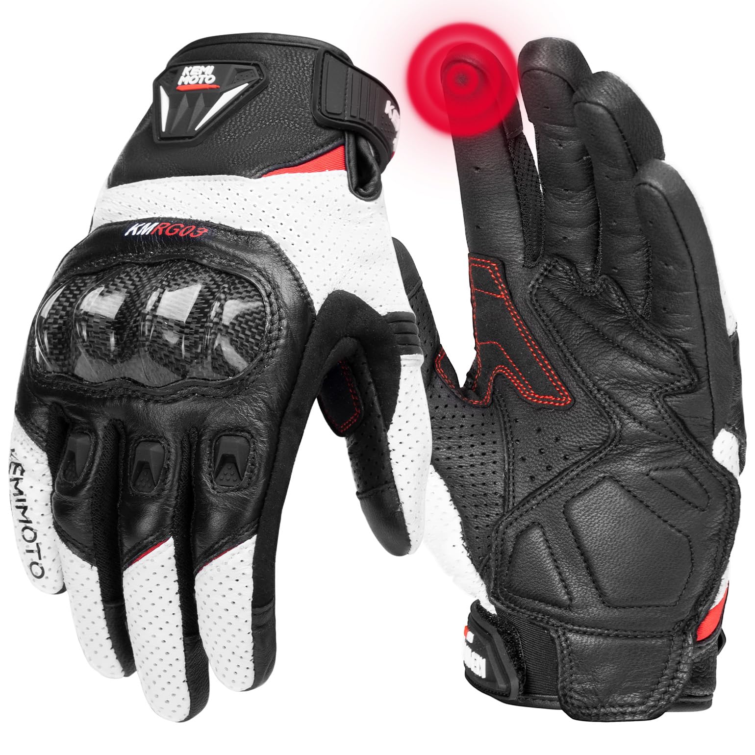 KEMIMOTO Motorrad Handschuhe Herren, Vollfinger Ziegenleder mit rutschfesten Pads, Touchscreen Motorradhandschuhe Leder, Winter Schutzhandschuhe für Motocross, Roller, Moped, Quad, Paitball, ATV