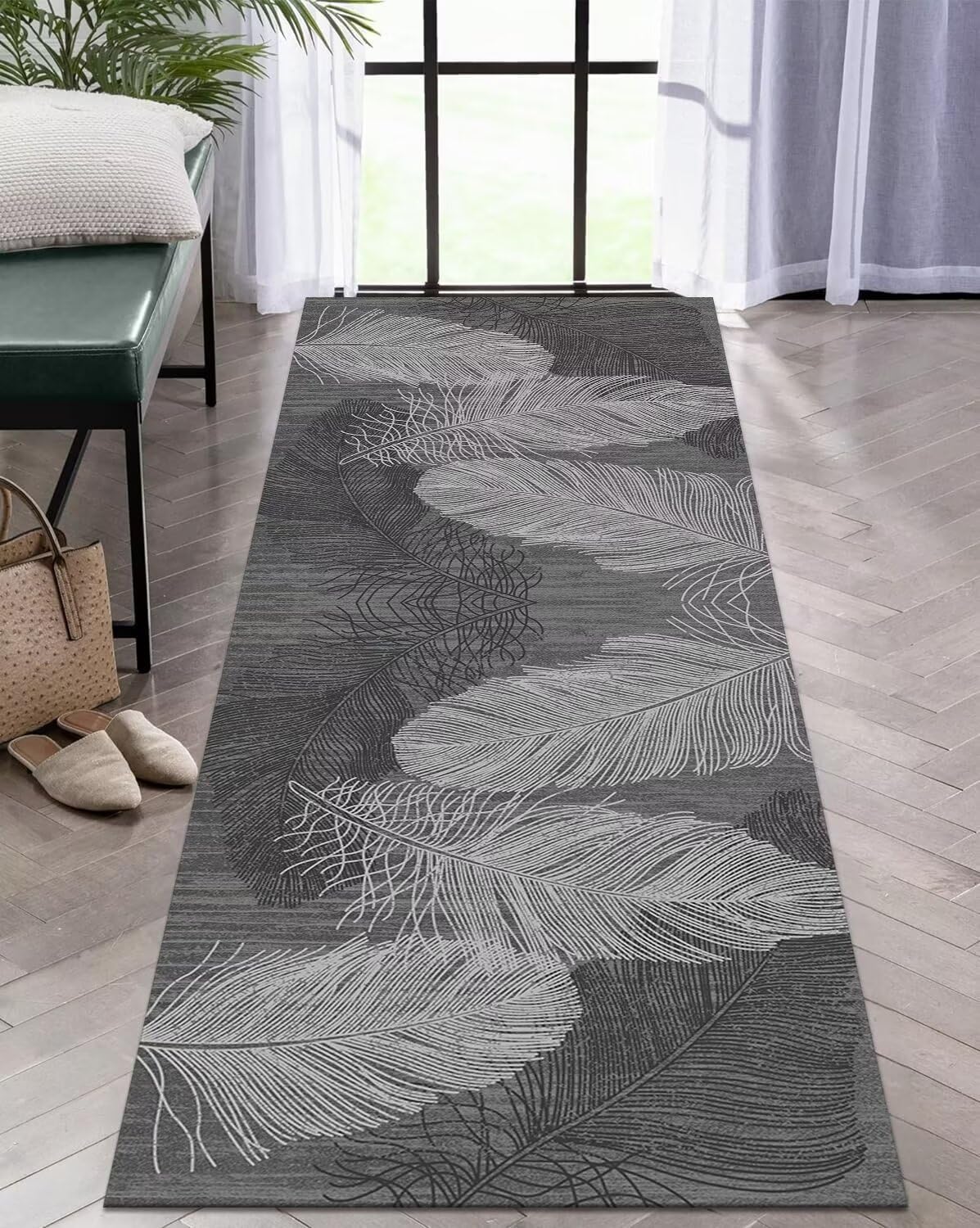 Teppich Läufer Flur Diele Küche rutschfest Waschbar Grau Dauerhaft 100X400CM Abstrakt Teppichläufer für Wohnzimmer Korridor Schlafzimmer Büro Esszimmer Flurläufer Anpassbar Meterware