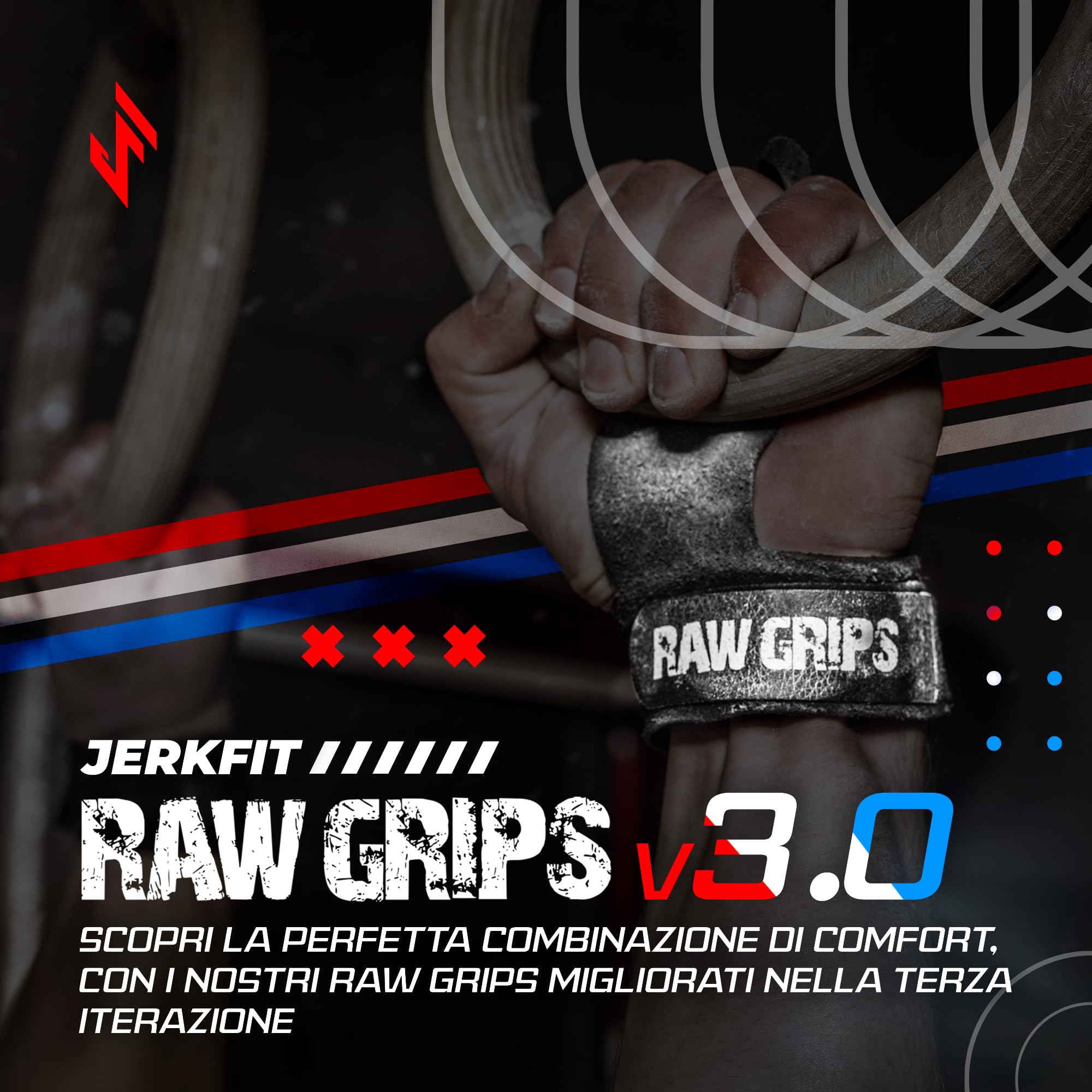 JerkFit Raw Grips 2 Dita in Pelle Ginnastica Protezione Palma