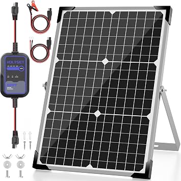 Voltset Solar Panel Kit 30W 12V with MPPT Controller, Solar Battery Trickle Charger Maintainer, Waterproof Solar Panel with Adjustable Mount Bracket for Boat RV Motorcycle Marine