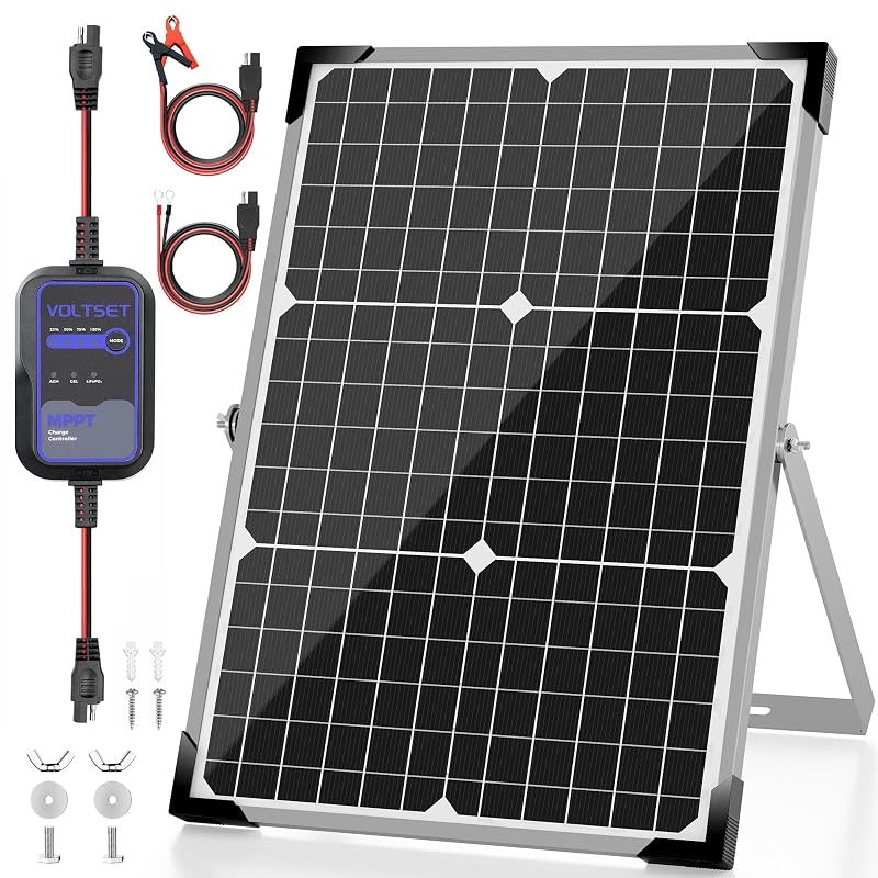 Kit Painel Solar Monocristalino Voltset 30 W 12 V com Controlador MPPT e Carregador de Manutenção
