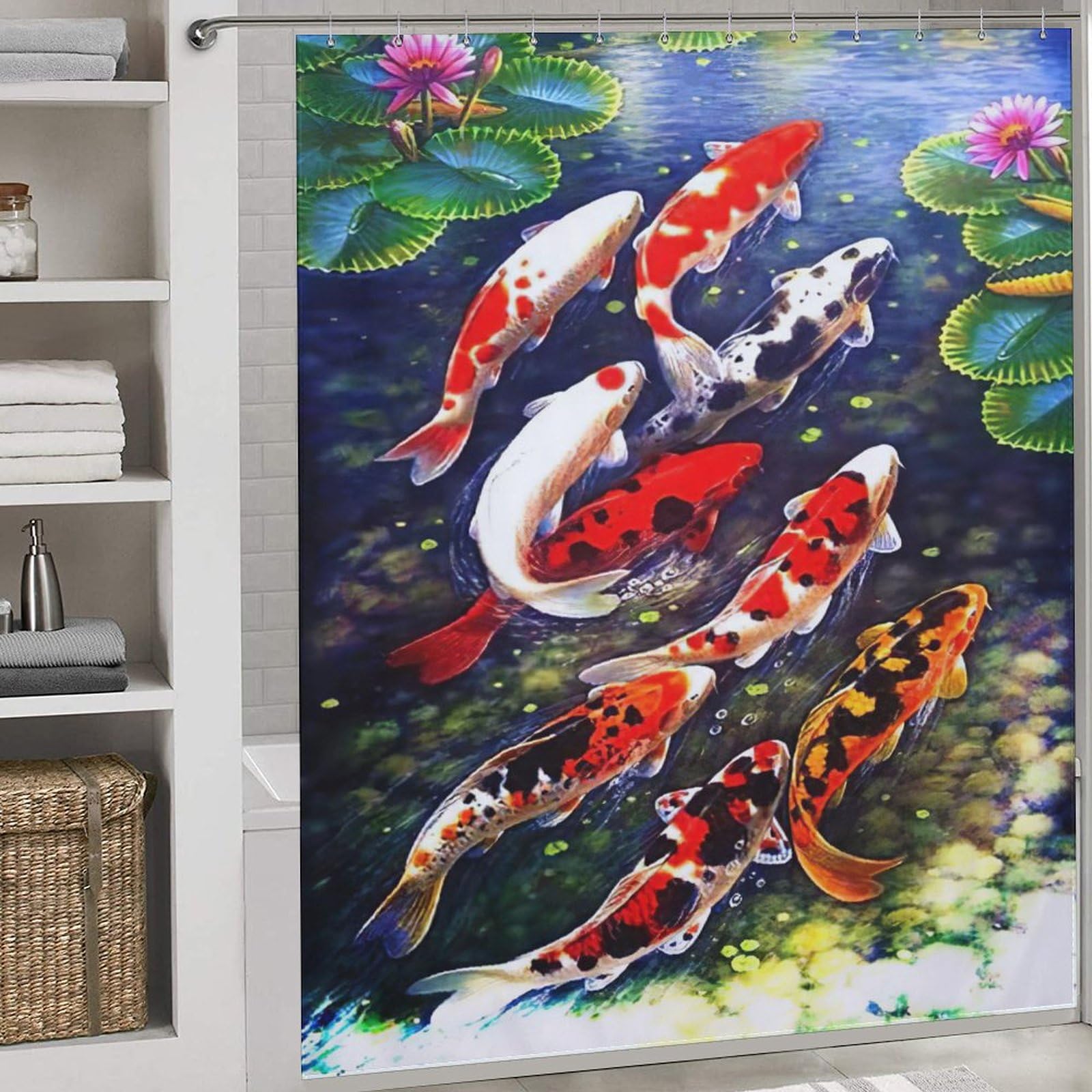 Rideau de douche poisson en tissu imperméable et lavable 183x183 cm