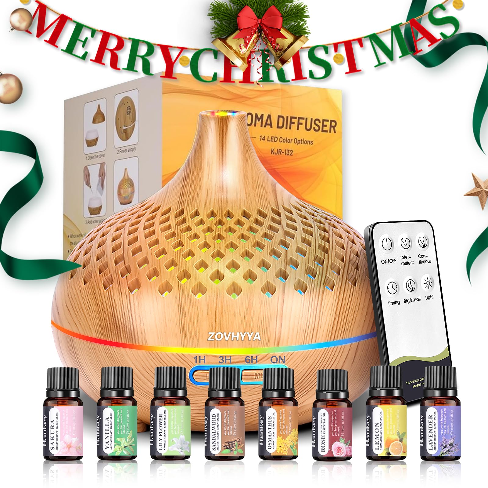ZOVHYYA 500ML Difusor de Aroma Máquina de Aromaterapia con 14 LED Difusor de Humidificadores Control Remoto 4 Temporizador 2 Patrones de Pulverización