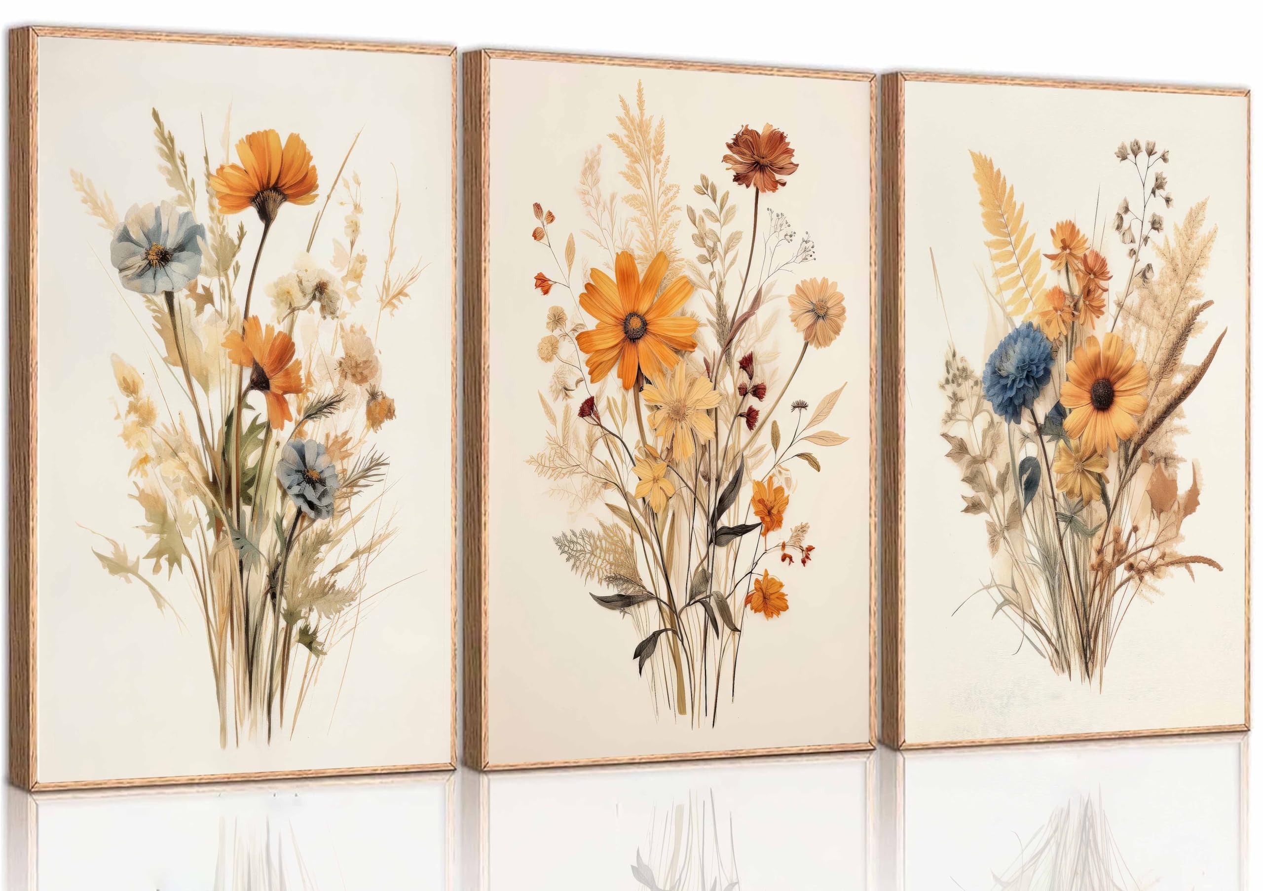 3Pcs Vintage Wildflower Canvas Wall art Country Farmhouse Watercolor Flower Botanical Painting Pictures Wall Decor Floral Poster Print Artwork for