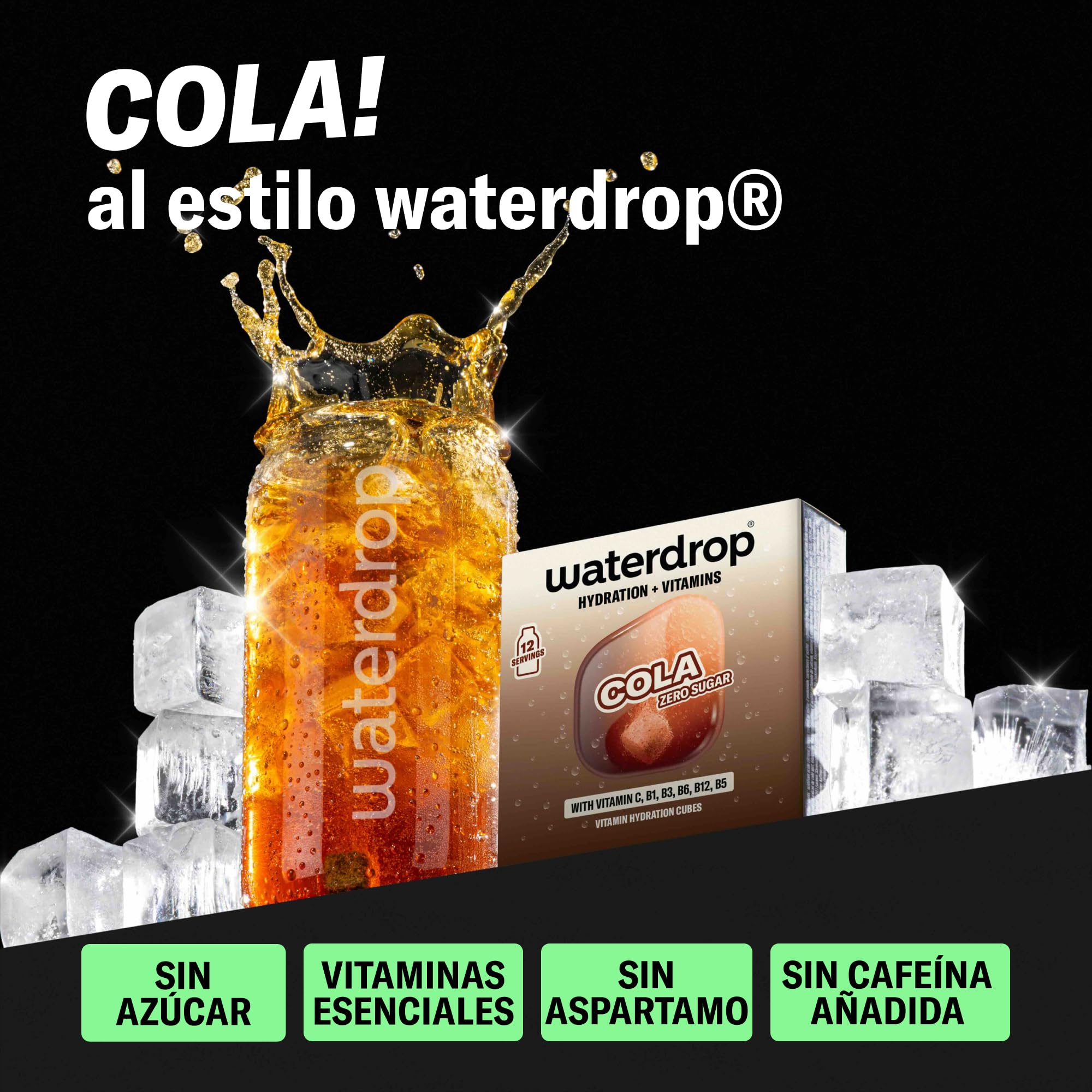 waterdrop® Microdrink Cola NUEVA RECETA – 36 saborizantes para agua sin azúcar, auténtico sabor a cola, cero calorías, con vitaminas, alternativa saludable a refrescos, ideal para agua con gas