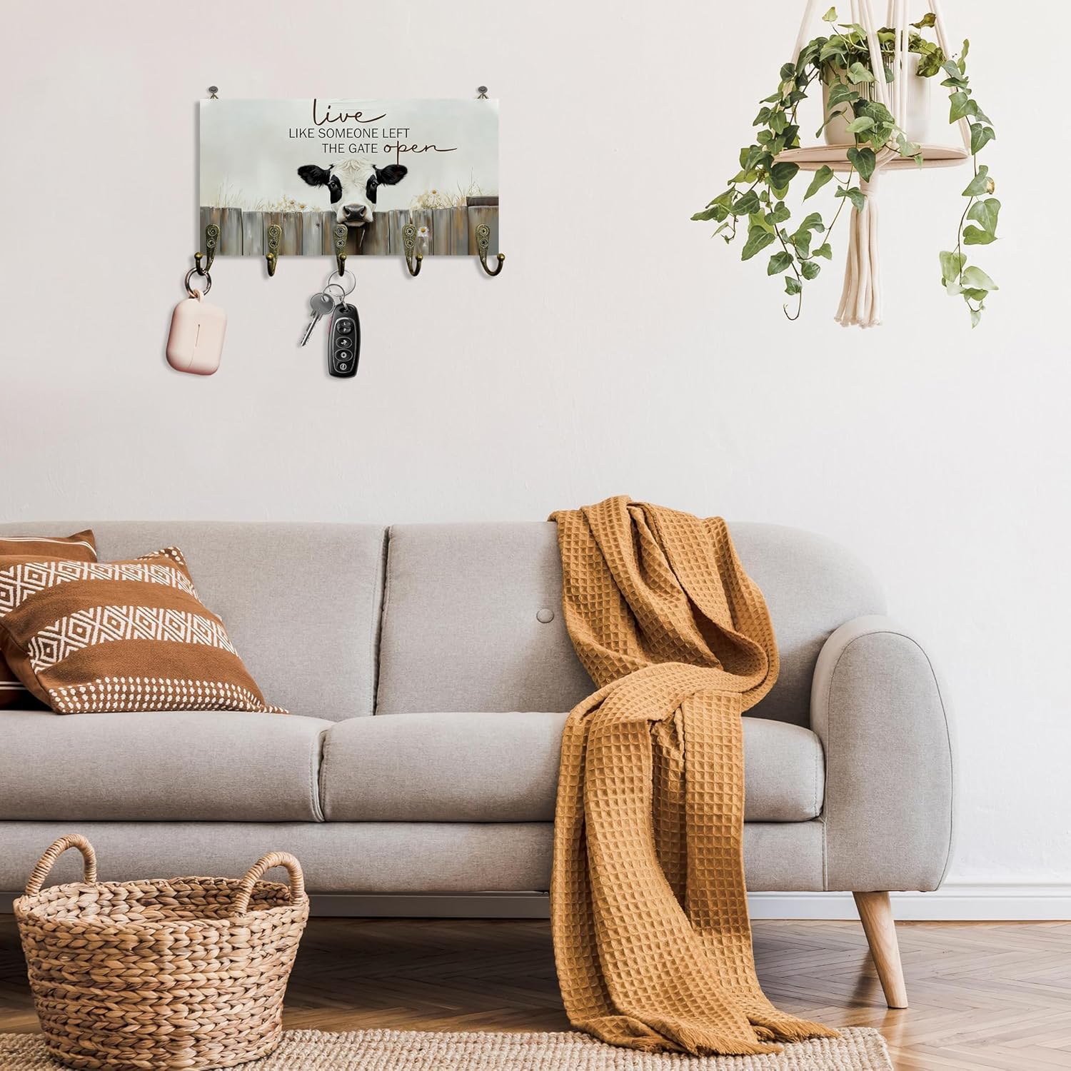 Cow Gifts Key Holder for Wall 10"x5.12", Cow Decor Key Hanger Wall Mount, Live Like Someone Left The Gate Open Rustic Farmhouse Cows Wooden Hanging Keys Holder Decor for Entryway image 5