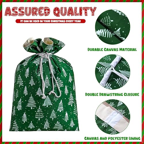 Miniatura 3 de DYSHAYEN Bolsa de regalo de Navidad de 19.7 x 27.6 pulgadas, bolsa de lona grande de Papá Noel para suministros de fiesta de Navidad (árbol de