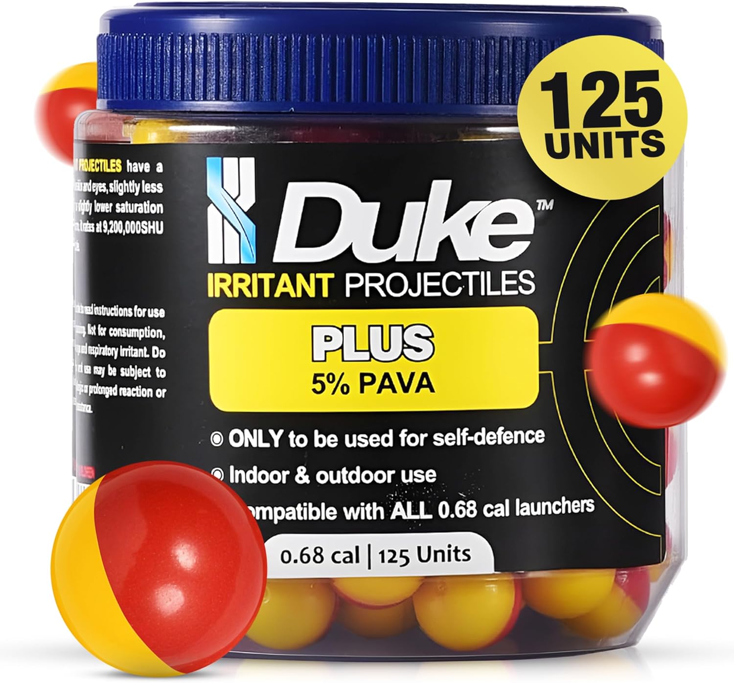 Duke Plus 68 Caliber Self Defense Balls - Non Lethal 68 Cal Ammo, Pepper Paintballs, Defense Spray Projectile, Pepper Rounds