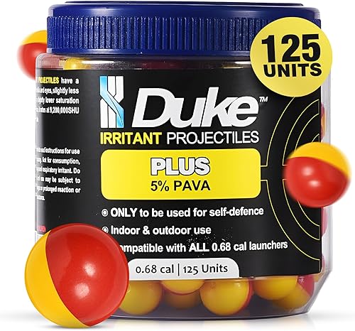 Miniatura 8 de Duke Plus - Bolas de autodefensa calibre 68, no letales 68 Cal munición, bolas de pintura de pimienta, proyectil de aerosol de defensa, rondas
