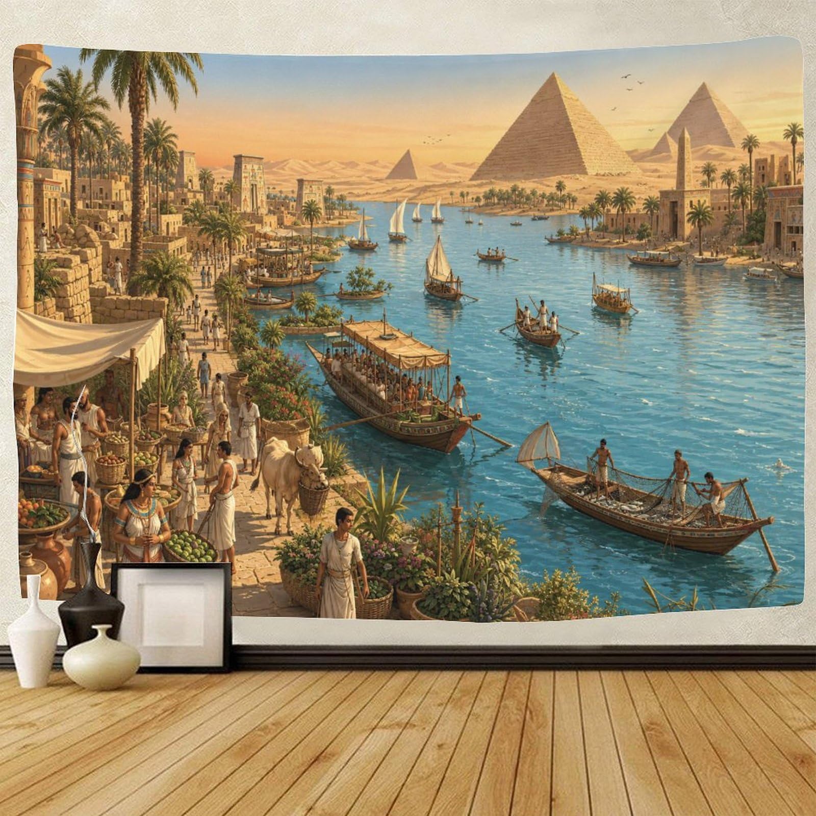 GPMNBCXZK The Nile River in Ancient Egypt Wall Art Decor Wall Hanging Decor 3D Print Tapestry Pyramid Tapestries Poster Curtain Living Room Dorm 180cmx230cm