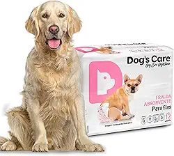 DOG’S CARE Fralda Descartável Para Cães Fêmeas de 13 a 20kg - Fralda Absorvente Para Cachorros Idosos e Filhotes - Tamanho G - 12 Unidades