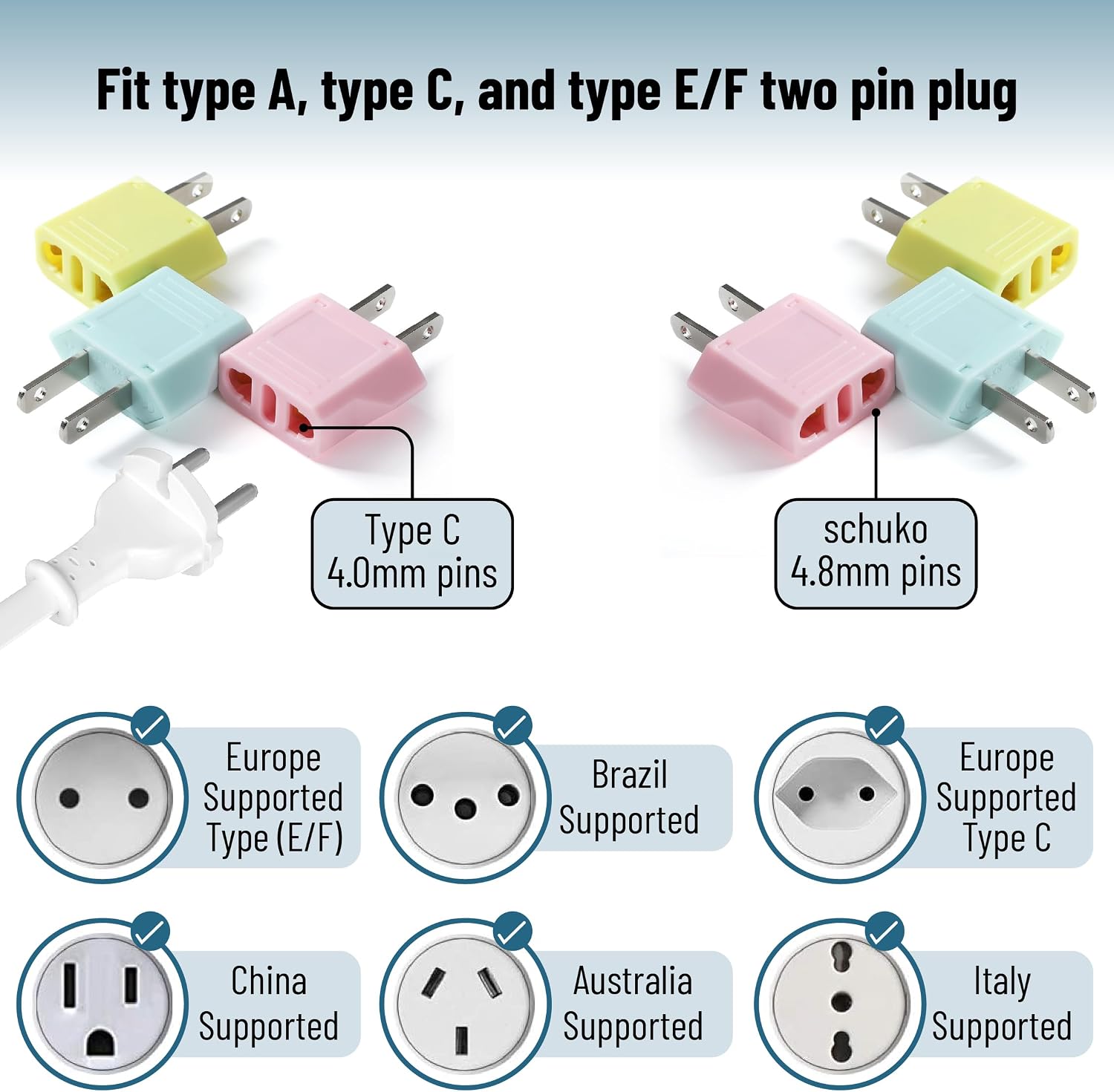 Bates- European to US Plug Adapter, 3 Pack, EU to US Adapters, Europe to USA Plug Adaptor, Travel Adapters European to American, Canada, Mexico, 220V to 110V Plug Pin Converter, Type A