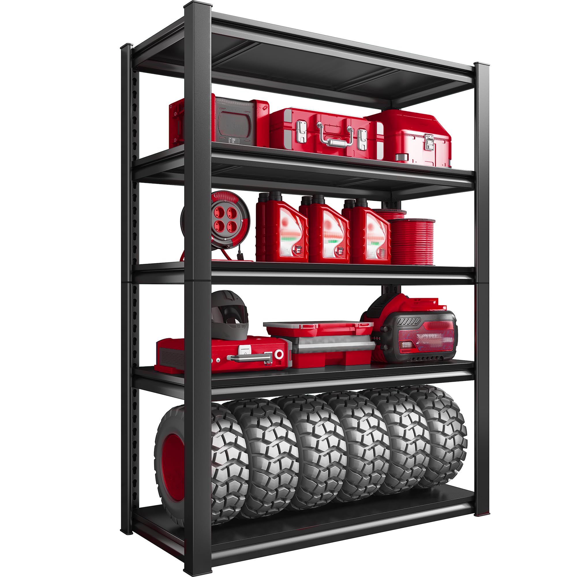 Raybee Storage Shelves 2000LBS Garage Shelving Heavy Duty, 5-Tier Adjustable Garage Shelves, Metal Shelving for Garage, Basement, Warehouse, Pantry, 72" H x 31.5" W x 16.5" D, Black