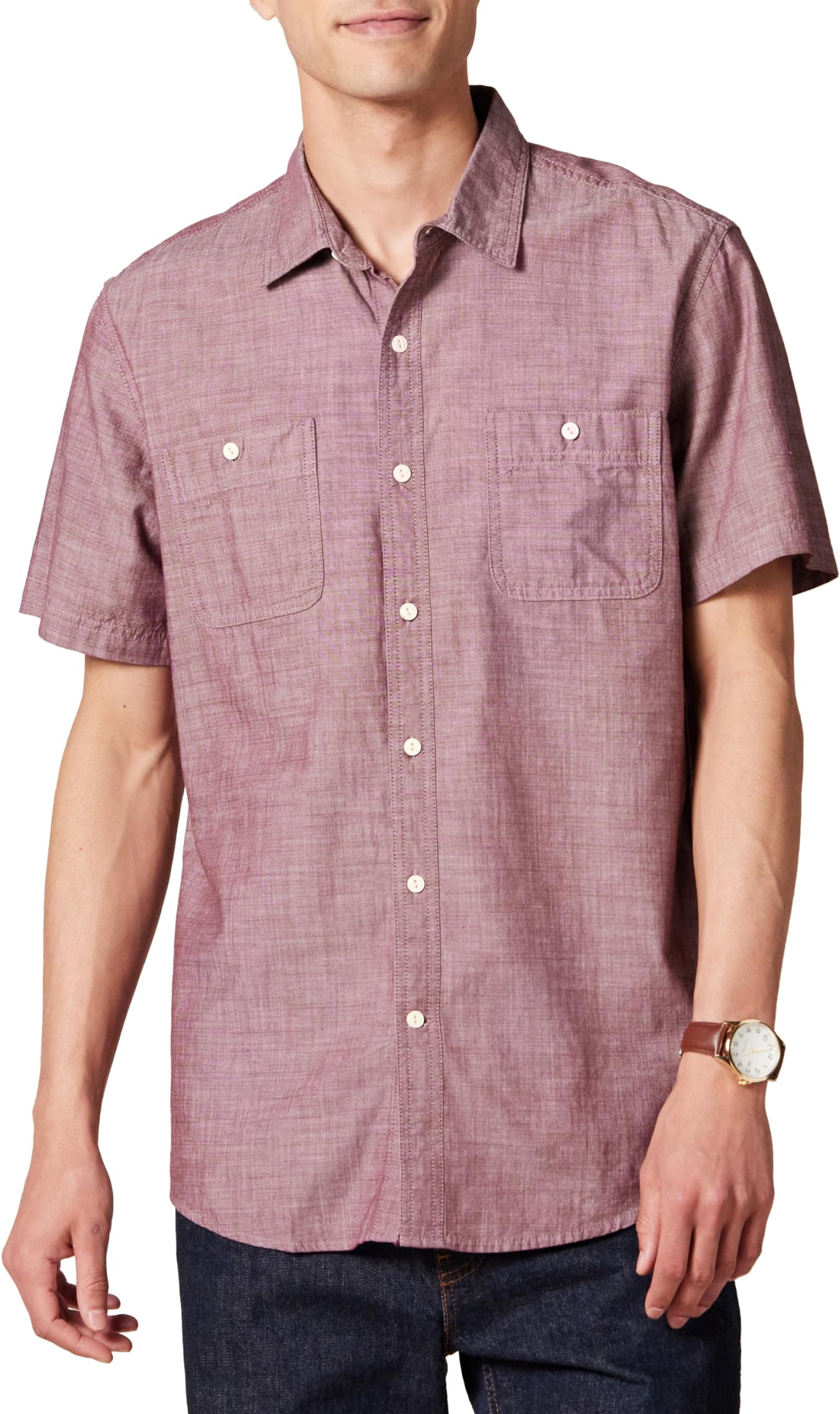 Men's Regular-Fit Short-Sleeve Button-Down Chambray Shirt