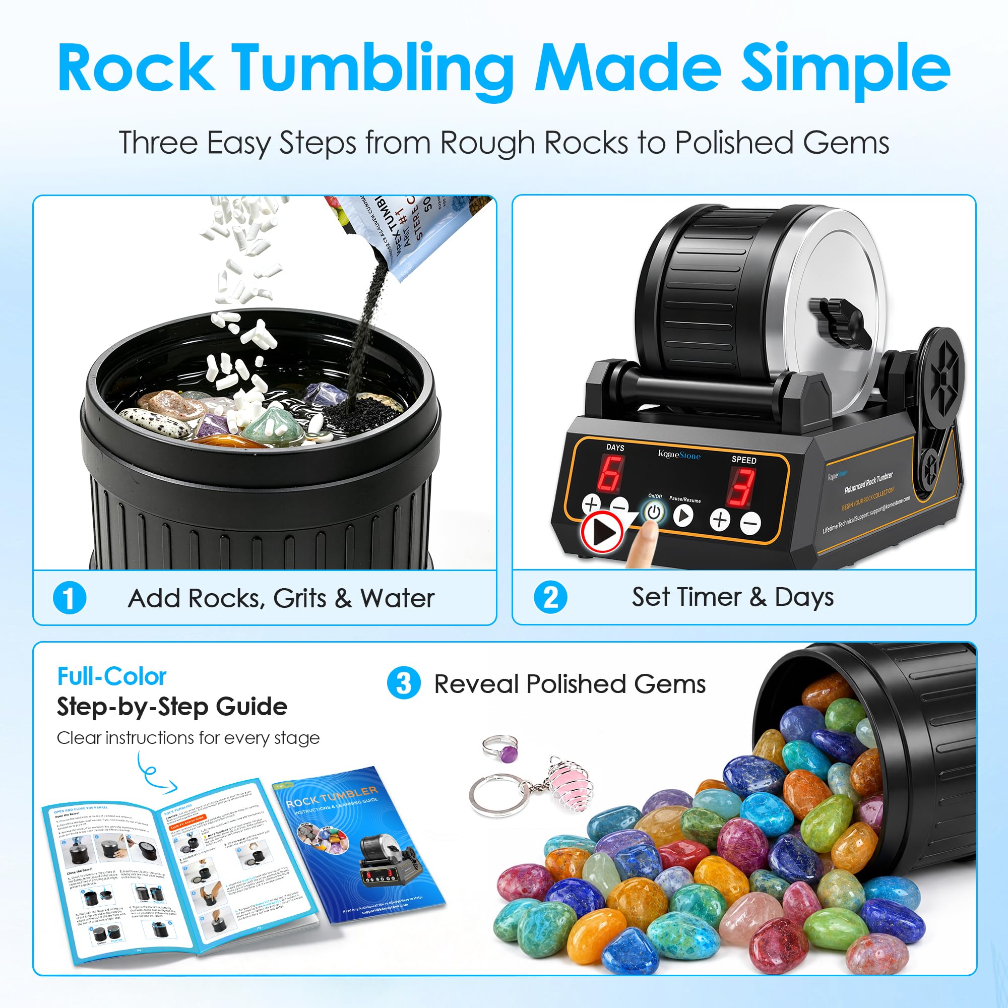 KomeStone Rock Tumbler Kit - Polish Rocks! -6