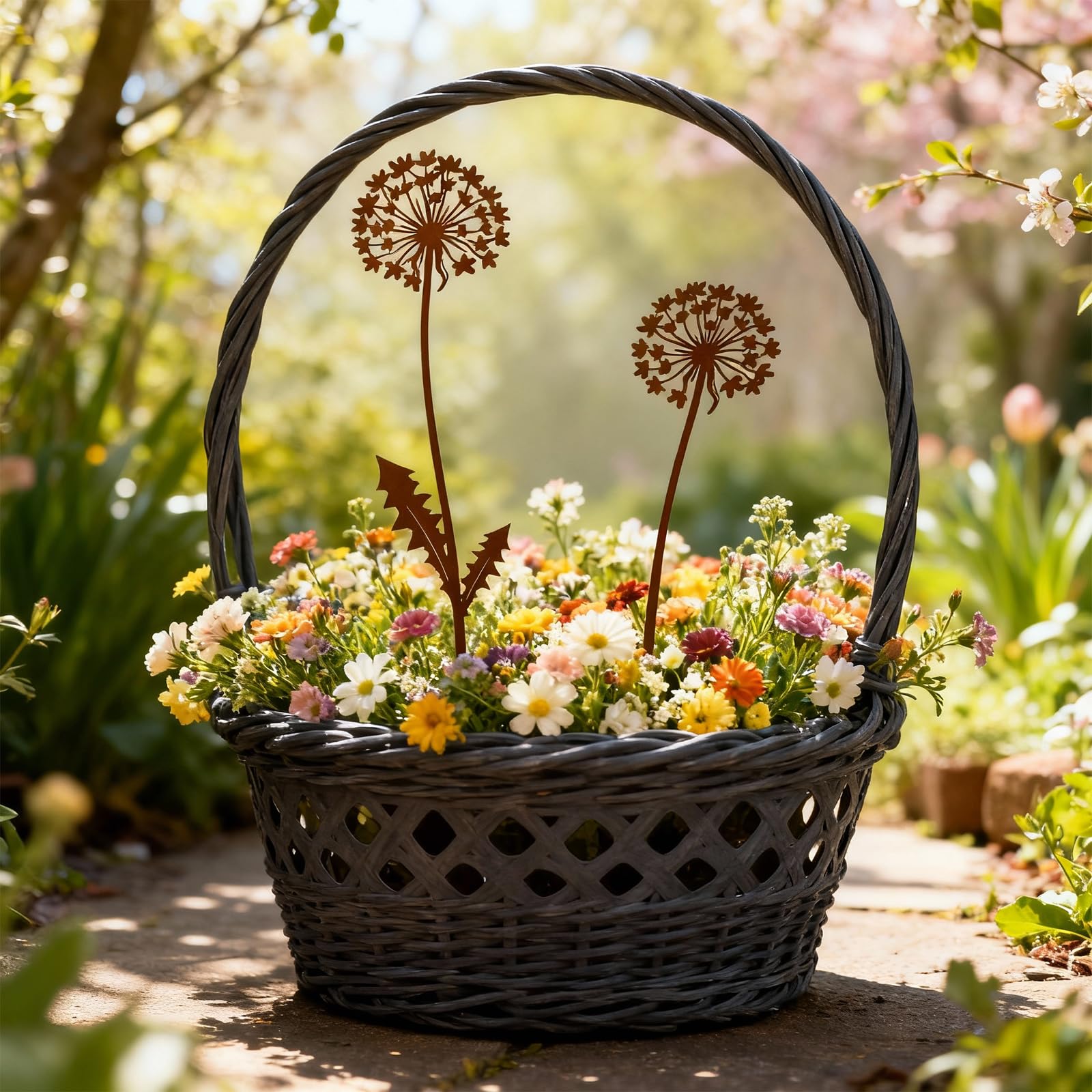 Scinzene 2er Set Gartenstecker Rost Pusteblume 28cm - Gartendeko Für Draußen Wetterfest Metall - Blumenstecker Edelrost Löwenzahn - Balkon Deko Wetterfest, Gartendeko Rost - 5