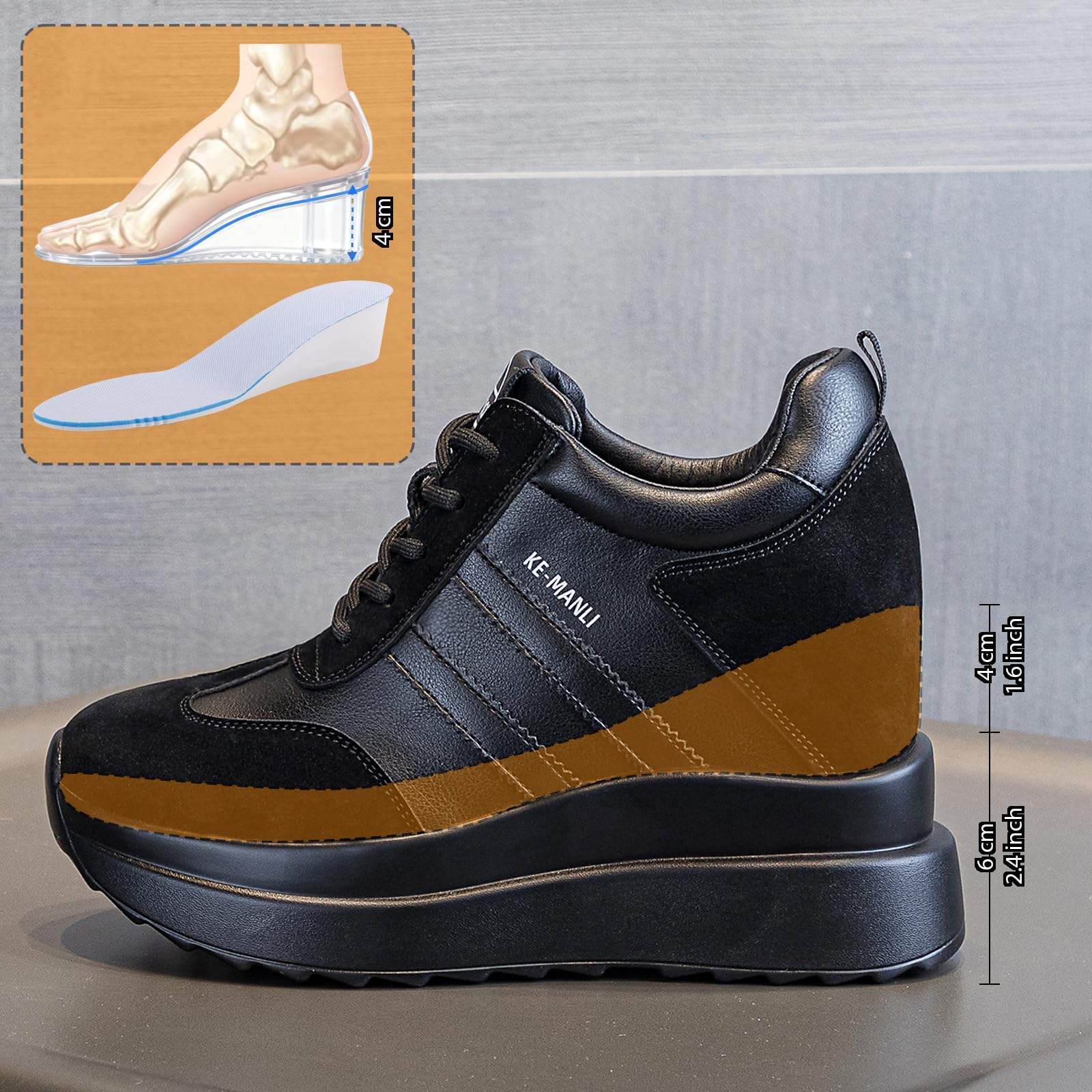 AONETIGER Zapatillas Cuña Mujer Moda Plataforma Tacón 10cm Gr.34-39EU | Antideslizante Transpirable | Cordones Wedge Sneakers Deportivos Ligeras | ideales para Diario, Oficina y Ocio
