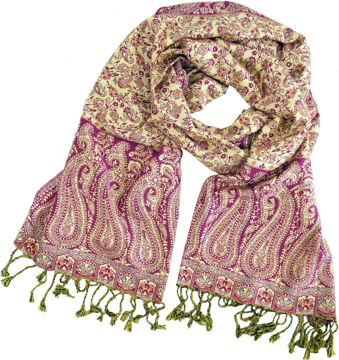 GURU SHOP Indischer Pashmina Schal, Schultertuch, Stola mit Paisley Muster, Herren/Damen