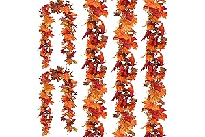 CQURE 5 Pack Fall Leaf Garland Artificial Autumn Maple Leaf Garland