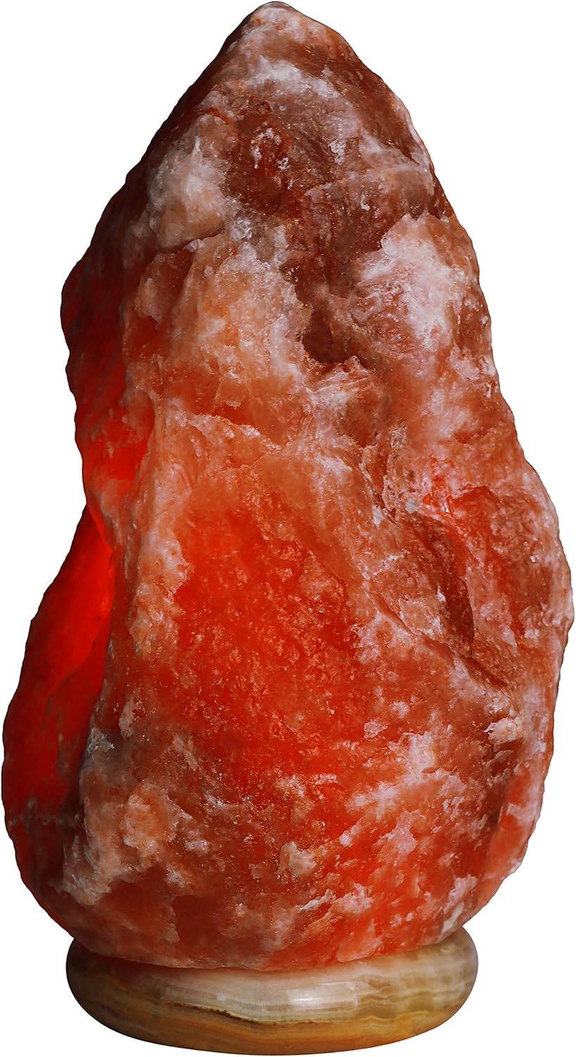 Himalayan Rock Salt Natural Crystal Lamp, 11.5" Tall – Soft Calm Therapeutic Light – Naturally Formed Salt Crystal Design On Onyx Marble Base – Tibetan Evaporated Rock Lamps – Dark Orange Hue