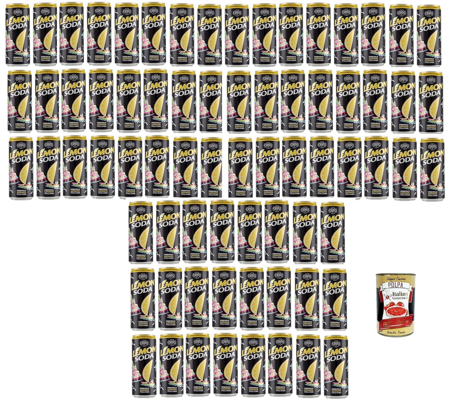 Lemonsoda, Lemon soda, Doses de citron au citron, boisson italienne, boisson gazeuse de limonade, des citrons italiens, 72x 330 ml + Italian Gourmet polpa 400g