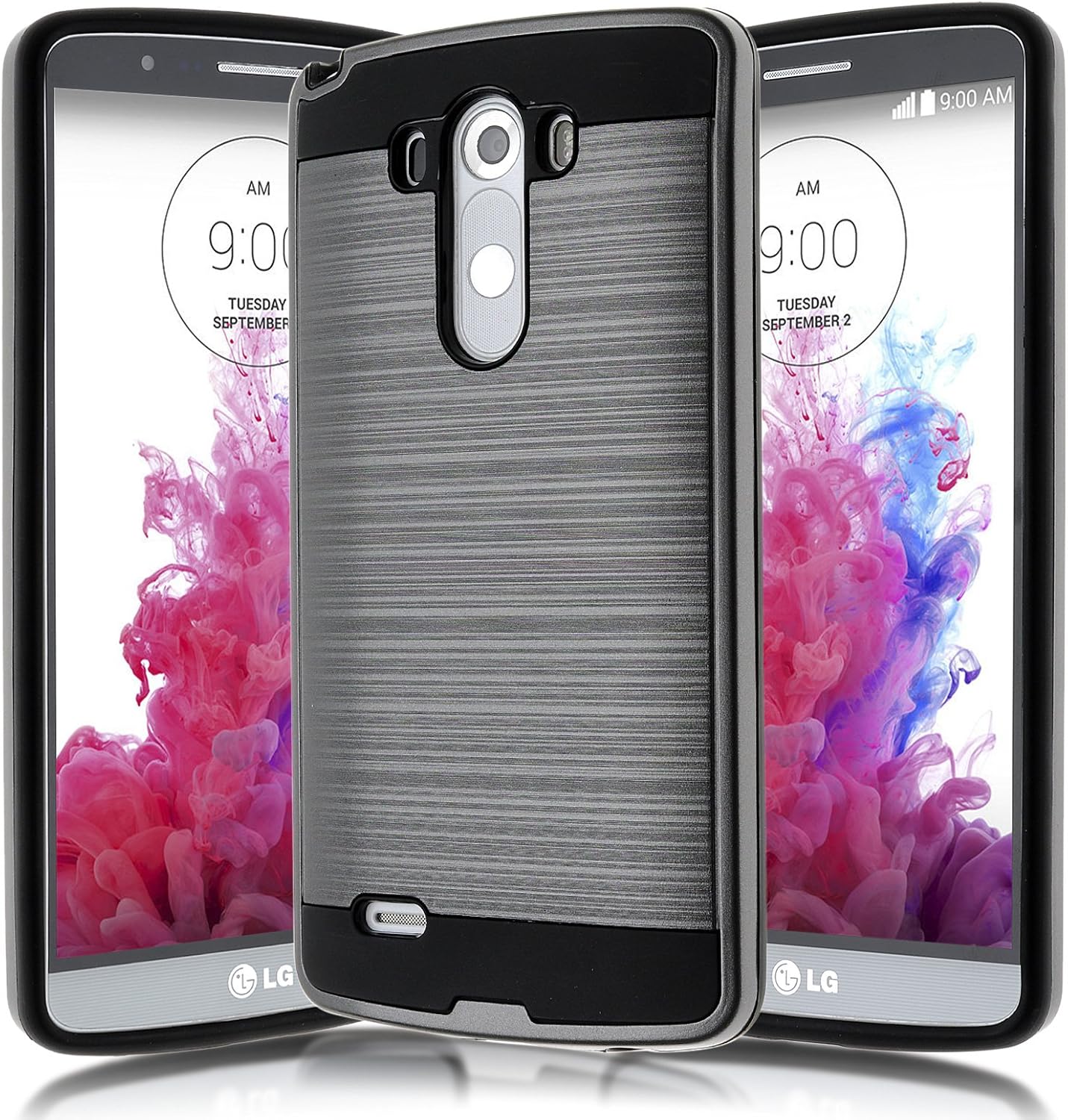 LG G3 D855 D851 Case,Kmall [Brushed Metal Texture] 2in1 Heavy Duty Shockproof High Impact Resistant Durable Full Body [Maximum Drop Protection][Slim Fit] Hybrid Case Skin Cover Shell for LG G3[Gray]