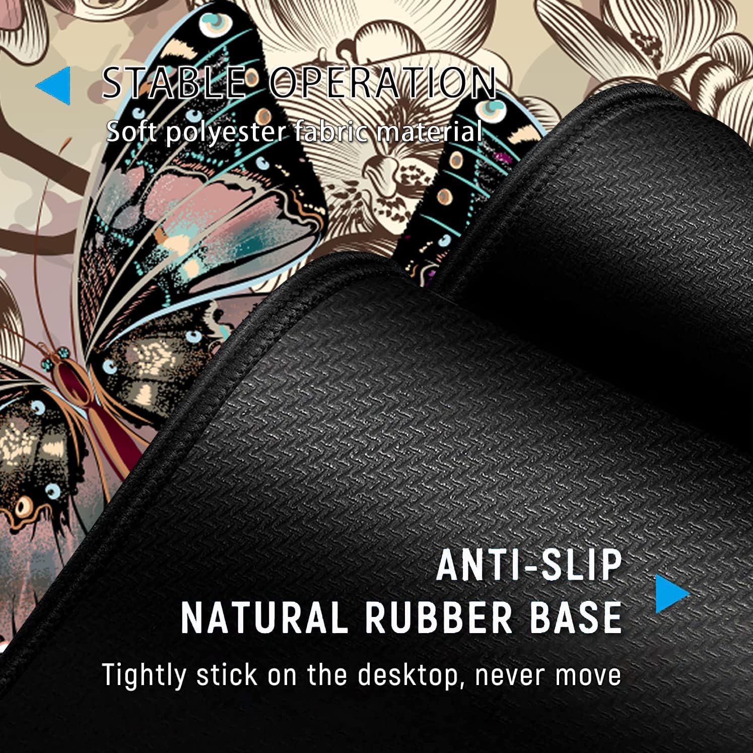 Butterfly XXL Desk & Mouse Pad Set - Extended Gaming Pad with Ergonomic Memory Foam Wrist Rest Support - 31.5x11.8in Waterproof Home Office Mouse Mat