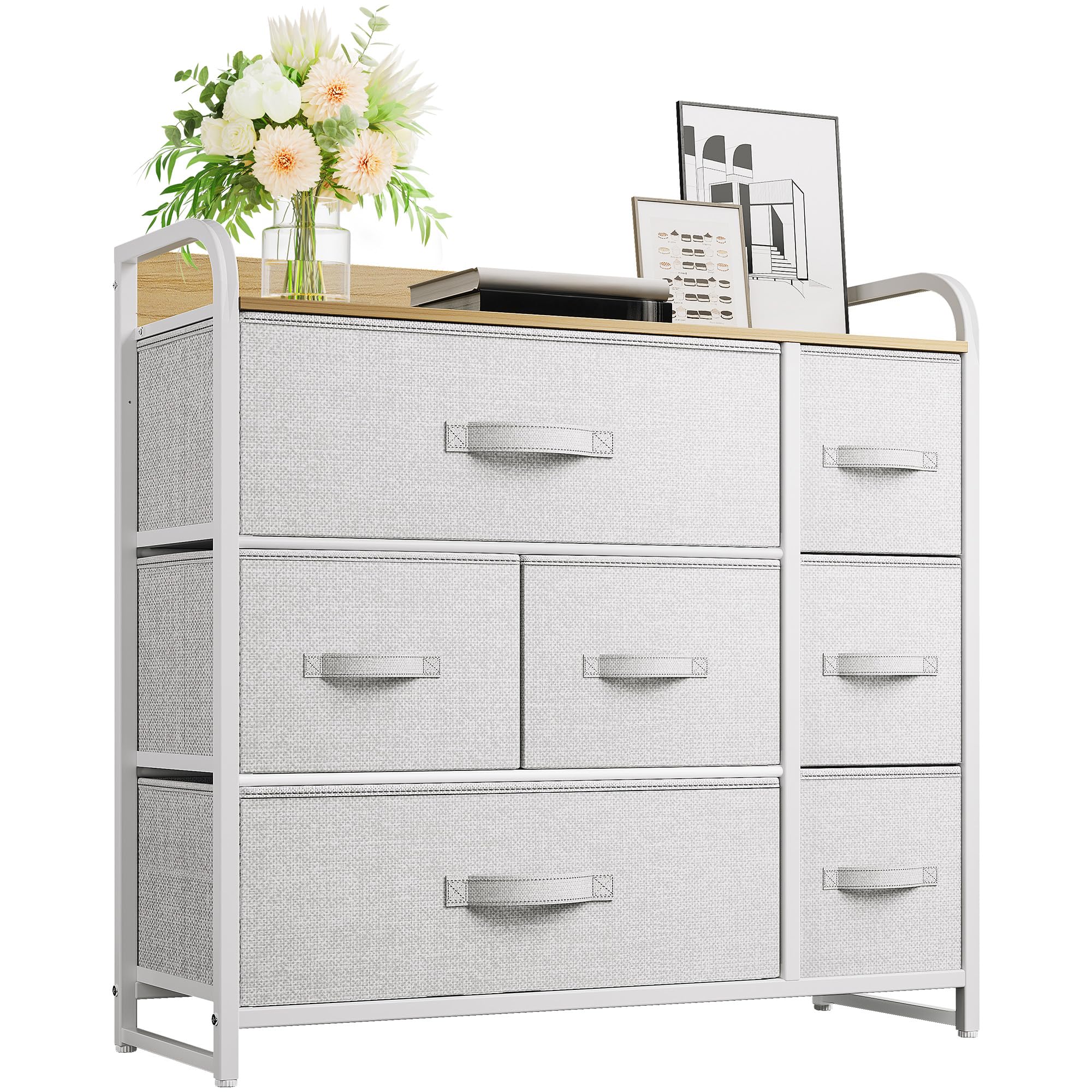 YITAHOME Fabric Dresser with 7 Drawers- Furniture Storage Tower, Chest of Drawer, Organizer Unit for Room, Living Room & Closets - Sturdy Steel Frame, Easy Pull Fabric Bins & Wooden Top
