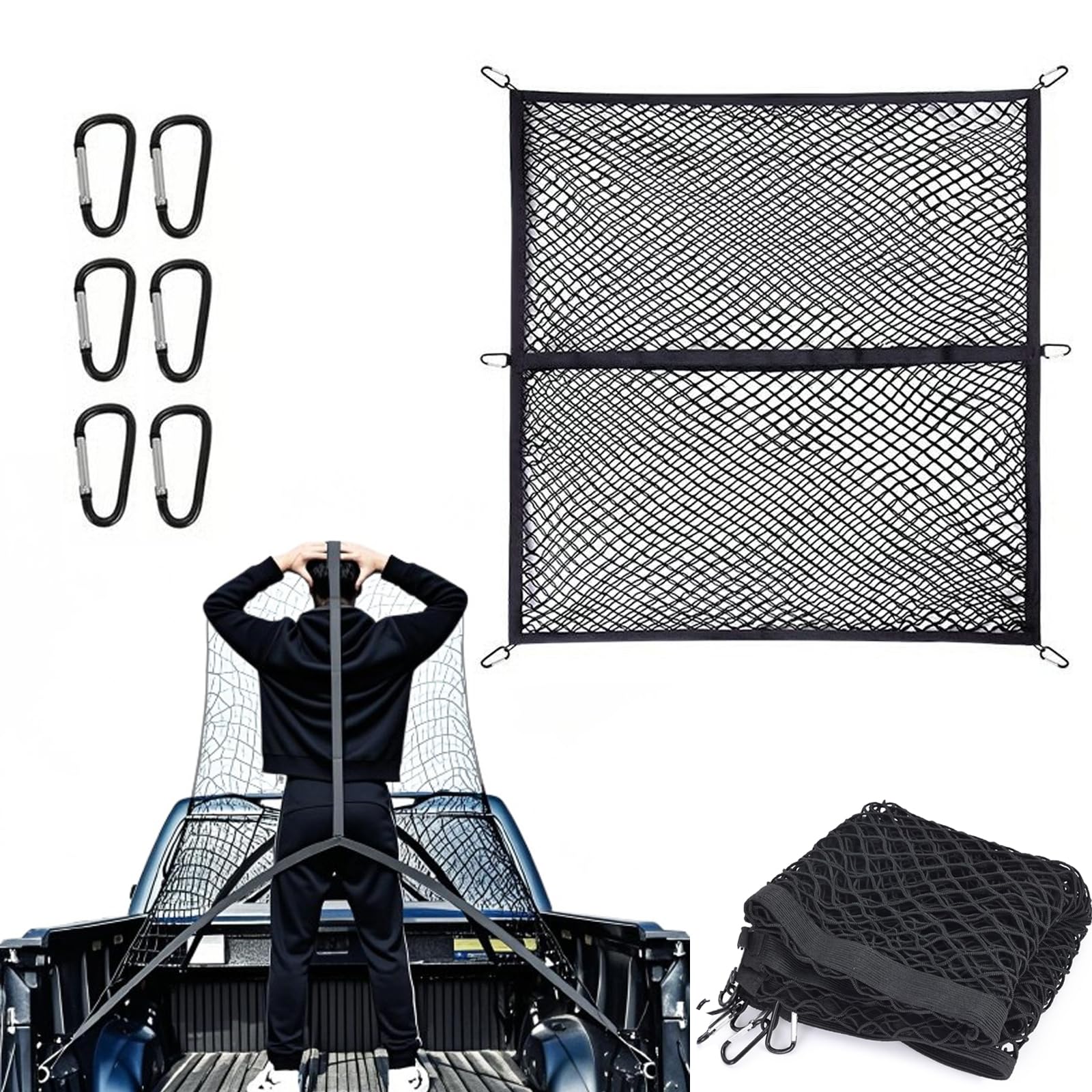 Highly Elastic Cargo Net, Double Layer Mesh Storage CargoNet Truck Elastic Cargo Luggage Storage Mesh Universal Travel Convenient