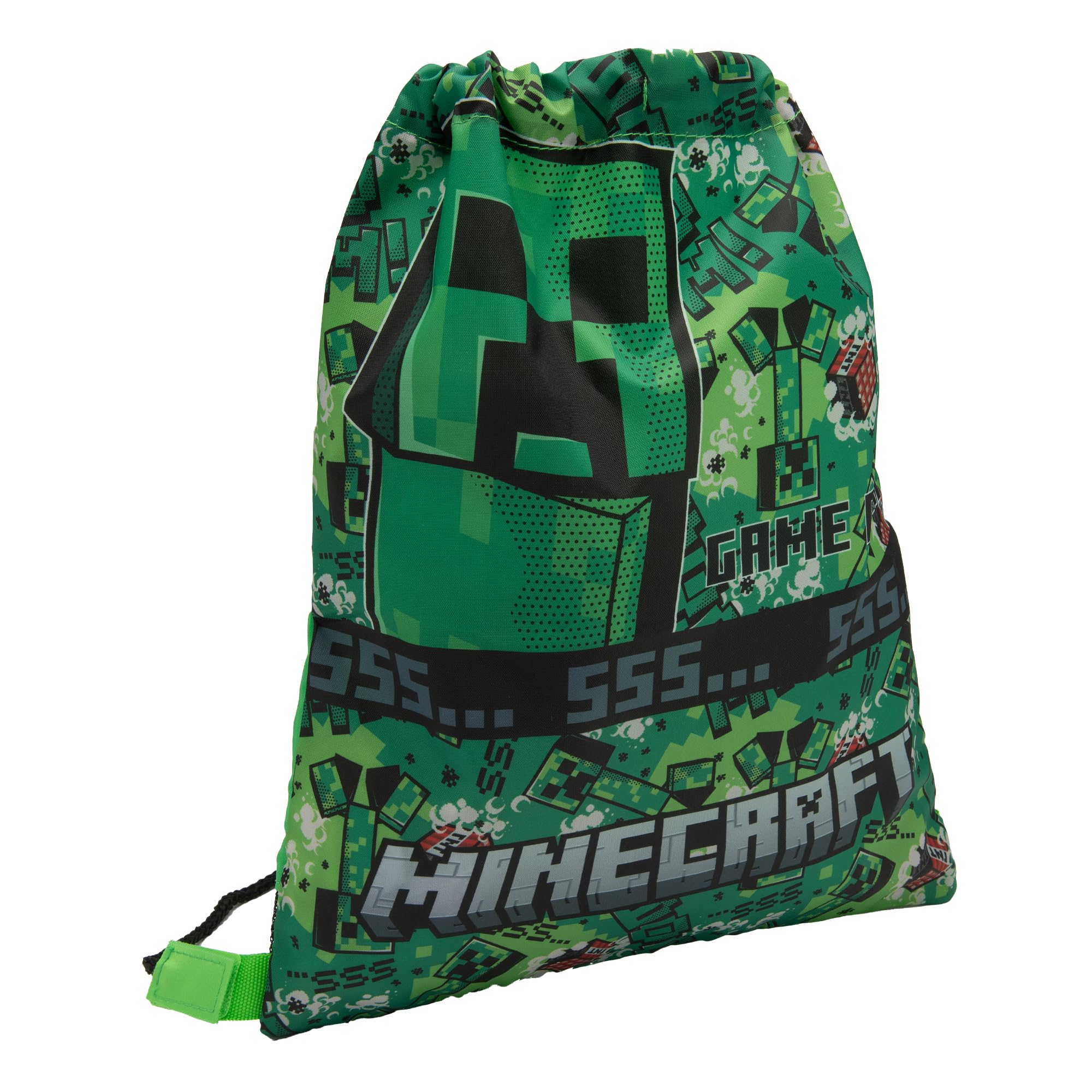 Minecraft Drawstring Bag Kids PE Kit Gym Swim Sack - Green
