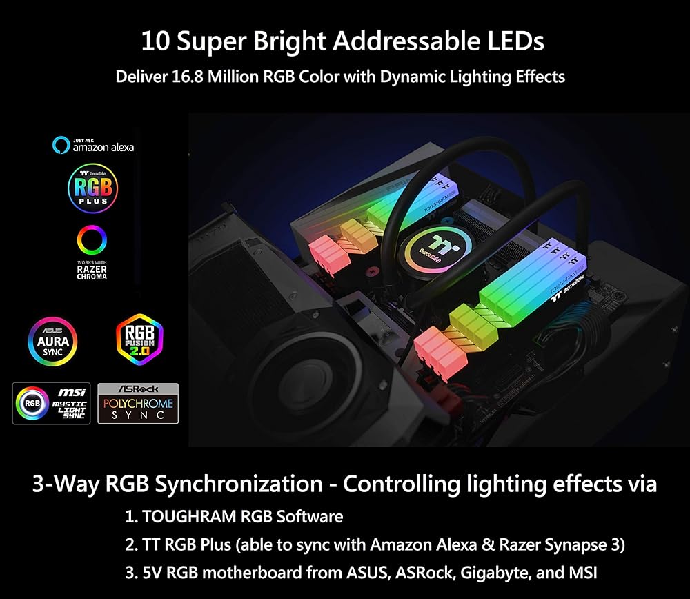 Thermaltake Toughram RGB 16GB (2 x 8GB) DDR4-3600MHz RGB Motherboard Syncable Desktop Memory with CL18 thumbnail 2