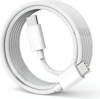 Original 20W Type C 1M Nylon Braided Cable Fast PD Charging Wire Compatible With iPhone 16, 16 Plus, 16 Pro Max, 15, 15 Pro Max, 15 Plus, MacBook, Buds & Other USB-C Devices Fast Data Transfer, White