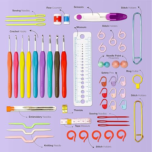 Miniatura 4 de MODDA Kit de ganchillo para principiantes con curso de video, incluye 20 colores de hilos, agujas, ganchos, kit de accesorios, bolsa de lona, kit de