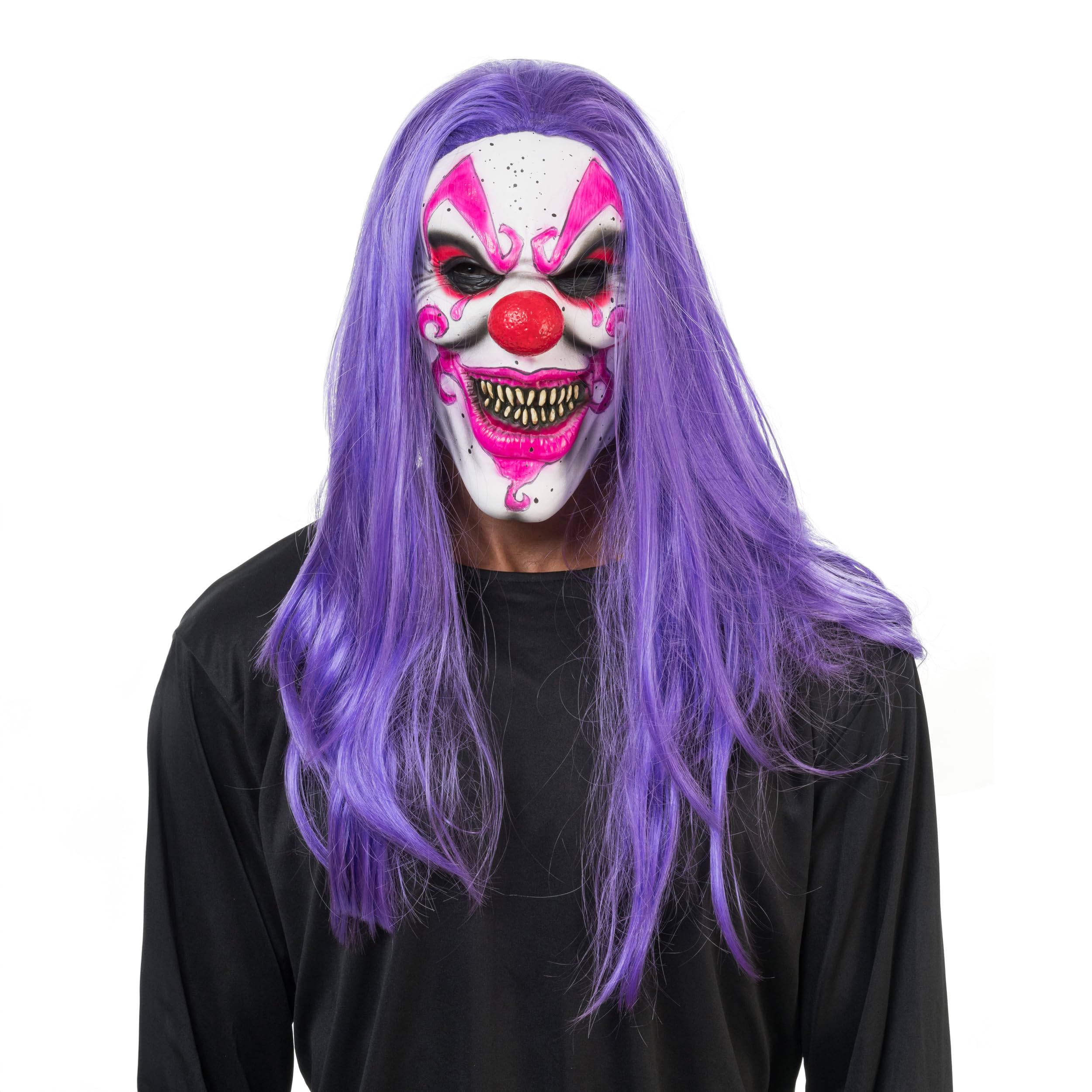 Chaks - Psycho Clown Mask with Hair, Horror Mask Made of Latex with Synthetic Hair, Costume Accessories for Halloween and Carnival