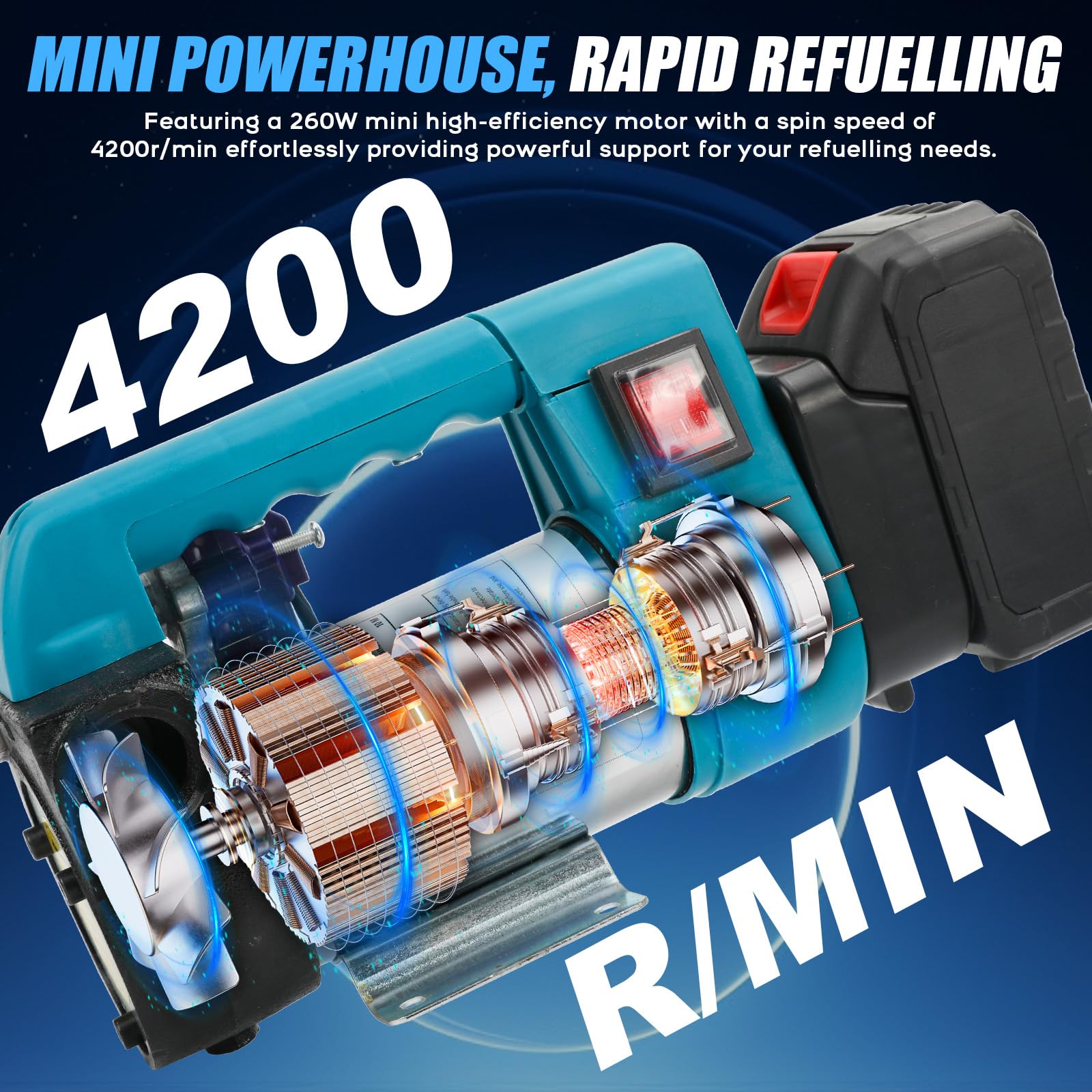 Pompa di Trasferimento Carburante Compatibile con Makita 18 V Batteria, 45 l/min, pompa diesel elettrica senza fili, 260 W, pompa dell'olio combustibile portatile, 2 x 2 m tubo