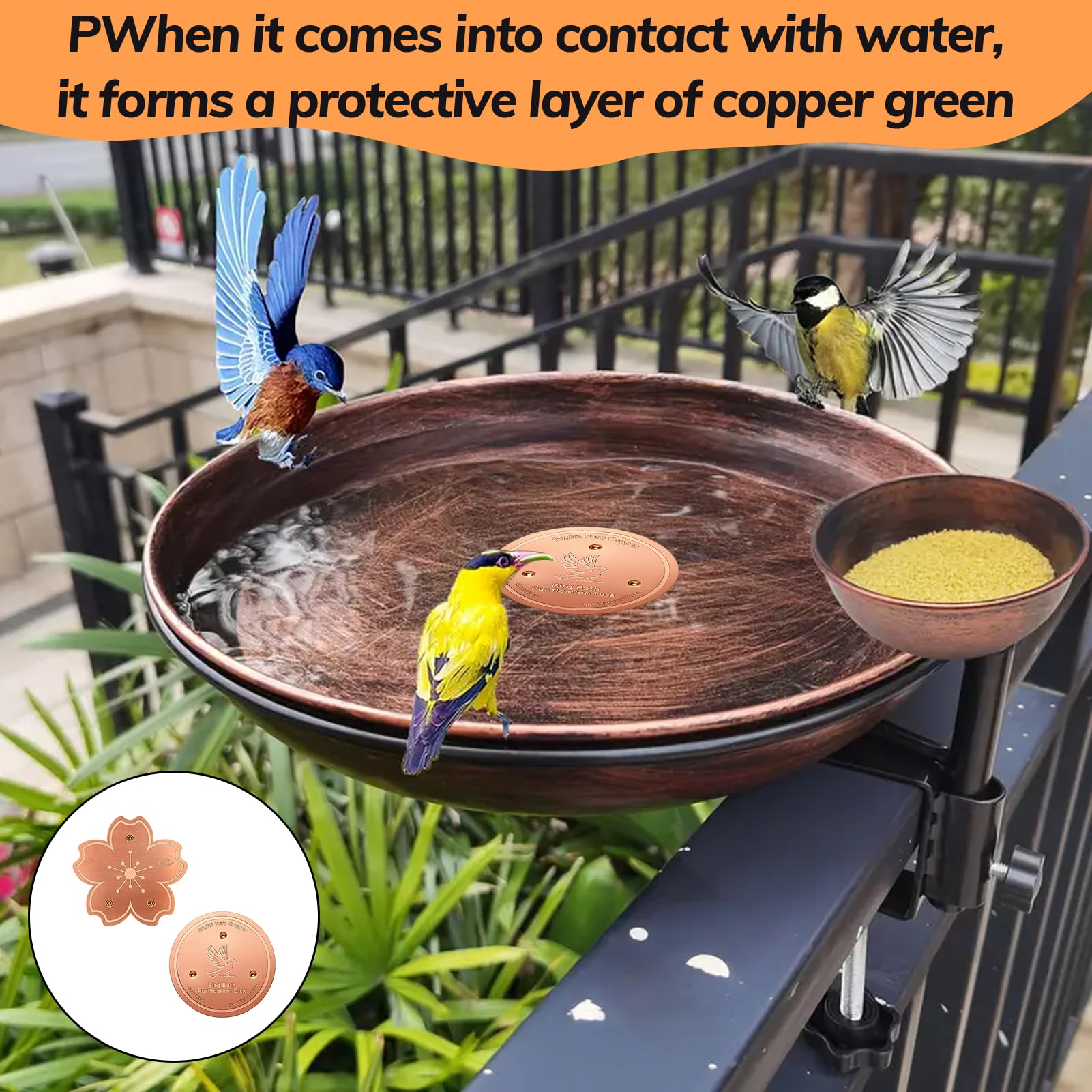 2 Pack Pure Copper Purification Disk, Bird Bath Bowl Flat Round for Bird Bath Clean, Disk for Physical Safe Clean Water All-Season, Fit for Outdoor Birdbaths & Bowls Birdbaths Fountains etc — view 4