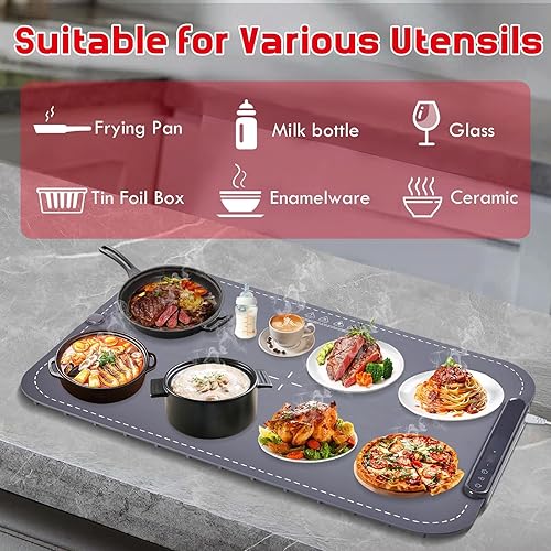 Miniatura 4 de Warming Mat for Food 300W 10s Rapid Warm Food Warming Mat,3-Temp Portable Food Warmer,Fast Heating BPA-Free Auto Shut Off Chafing Dishes For
