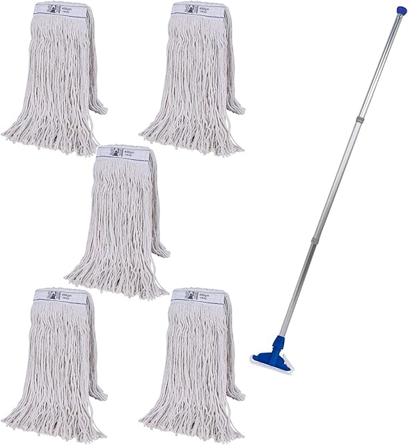 Abbey Professional Kentucky Mop Handle and Holder and 5 Kentucky Heads (Blue)