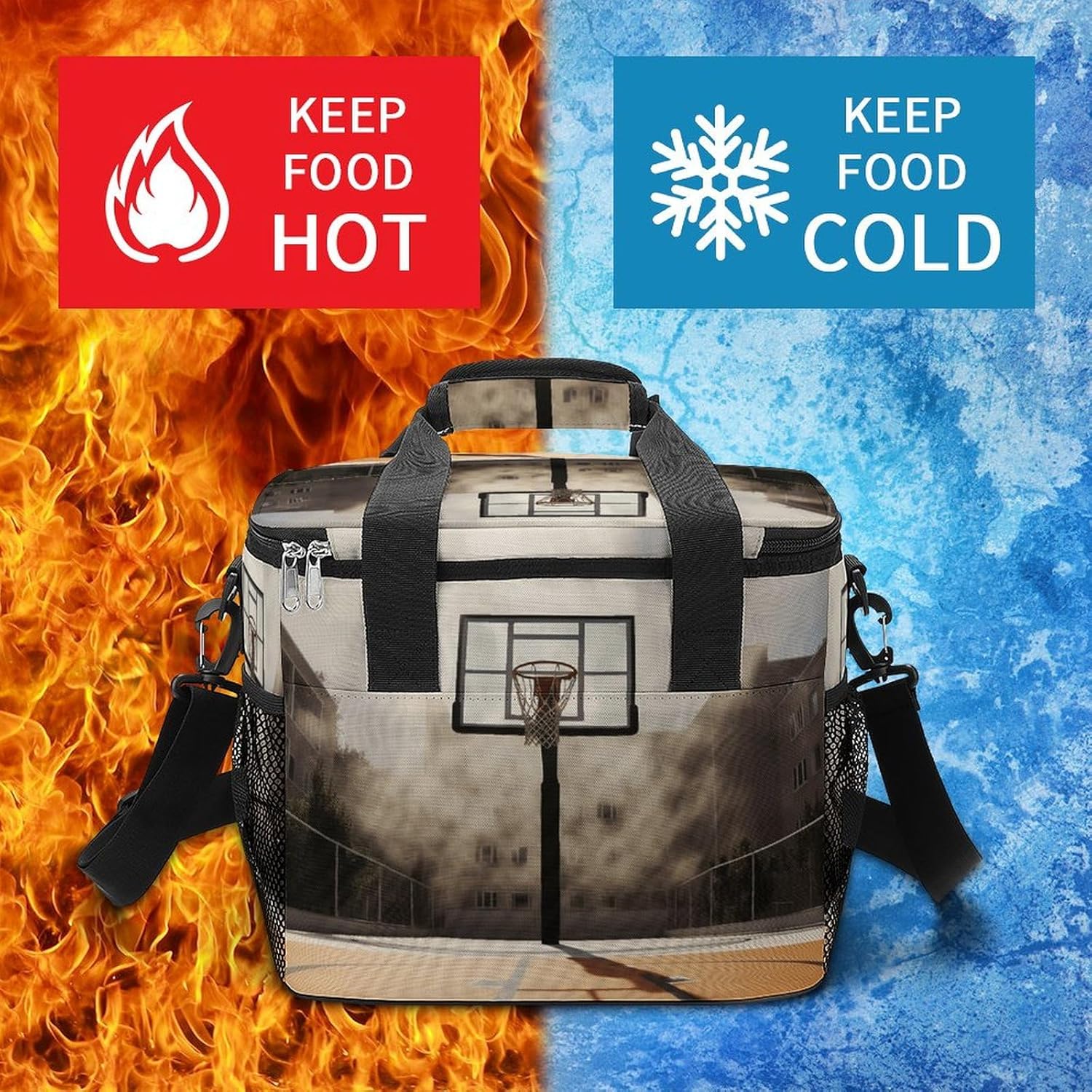 Camping Ice Pack, Amazing Basketball Court Print Cooler Bag, 22.5L Large Capacity Insulated Lunch Tote Bag for Outdoor, Picnic, BBQ, Travel, Work