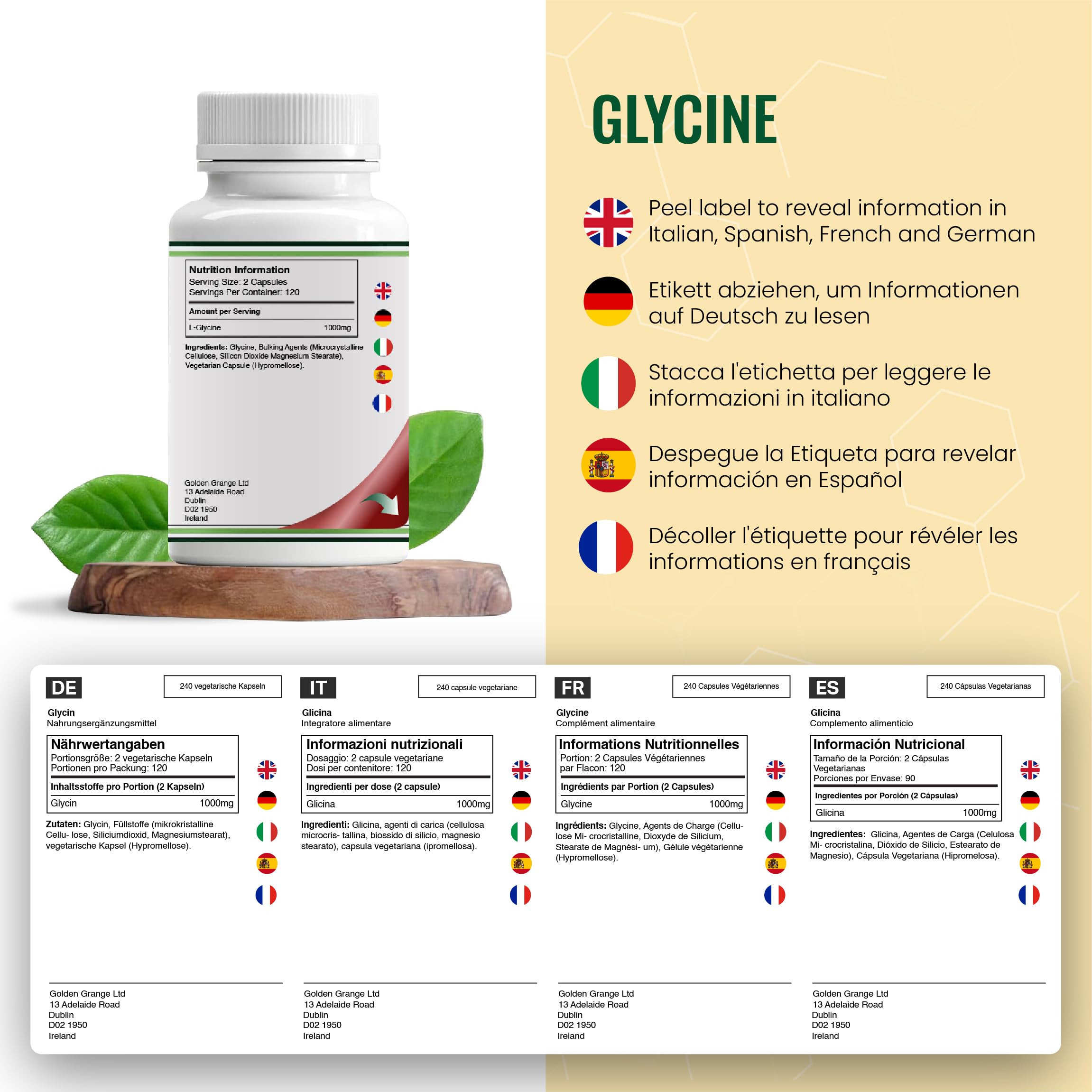 DW Glycine Complement | 240 Gelules Glycine Haute Teneur - 1000 mg par Portion | Complément Alimentaires Acides Aminés | Sans OGM Sans Gluten | Fabriqué au Royaume-Uni