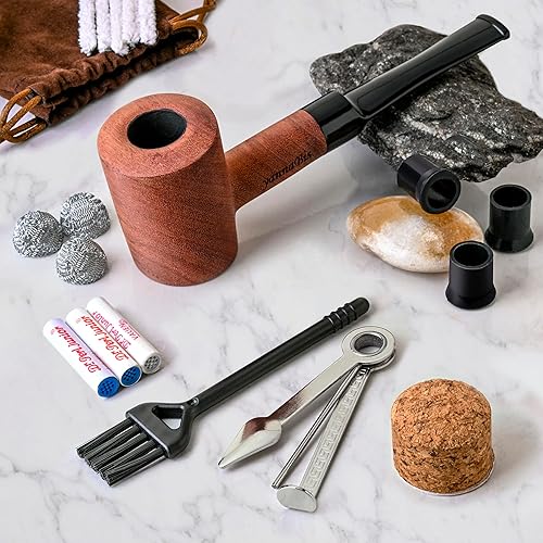 Pipas de tabaco, pipa de tabaco tallada a mano con bolsa de pipa de tabaco de piel sintética y bolsas, incluyendo accesorios (rascador, elemento de