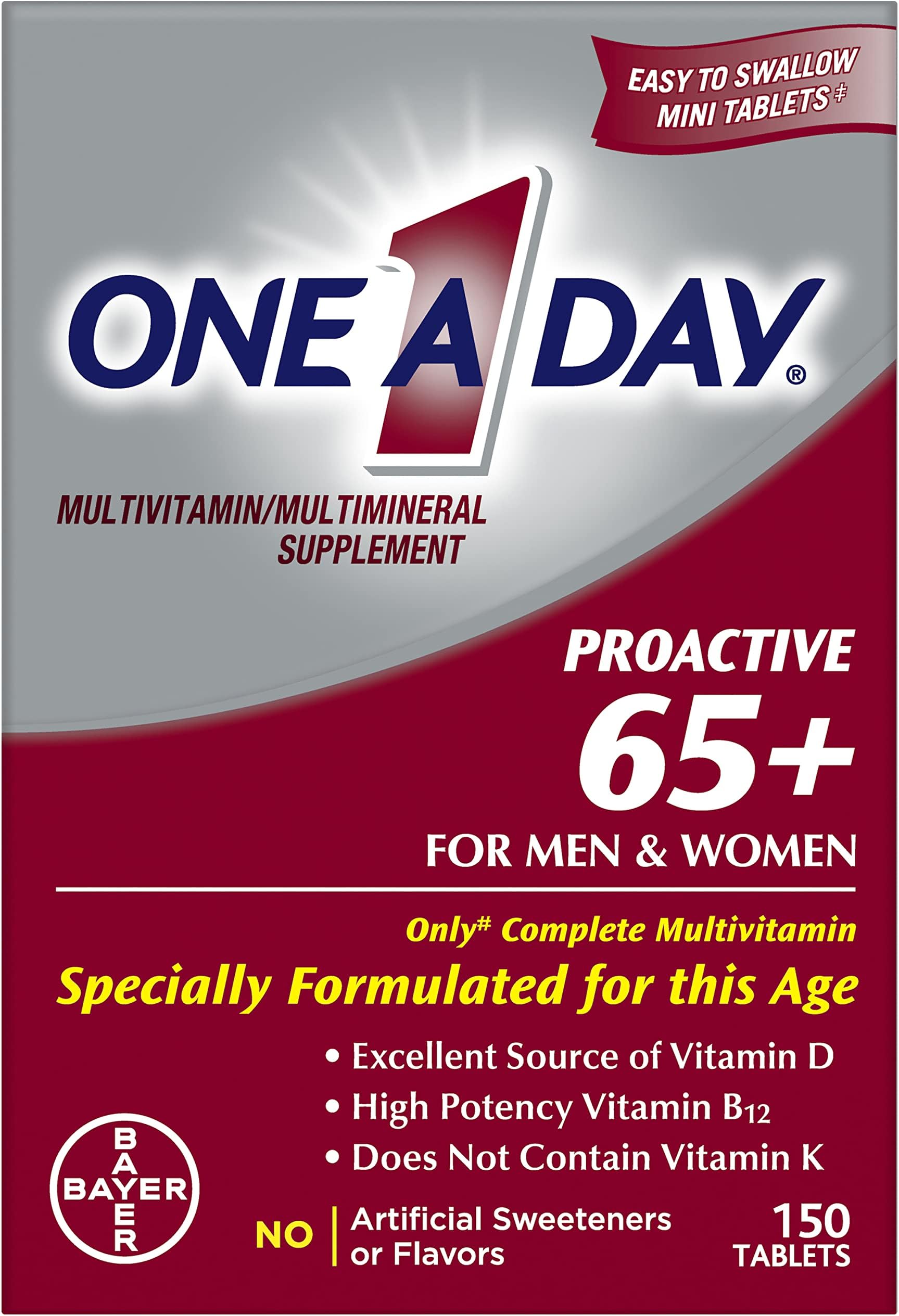 Proactive 65+, Mens & Womens Multivitamin, Supplement with Vitamin A, C, D, and Zinc to Support Bone Health & Cell Health, Calcium, Folic Acid, Tablet 150 Count