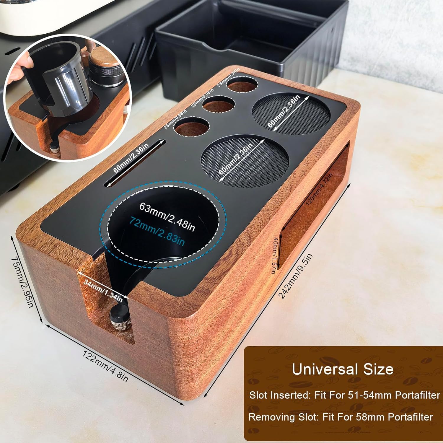 Verbesserte Espresso-Stopfstation, Massivholz, Espresso-Zubehör-Organizer, multifunktionaler Kaffeezubehör, Tamper Sta-Tion, Espresso-Station passend für Standard-Siebträger (A1)