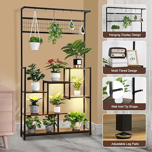 Miniatura 5 de CHPHI Soporte para plantas de interior con luces de crecimiento, estante de plantas de interior de 6 niveles, soporte de plantas de 70 pulgadas de