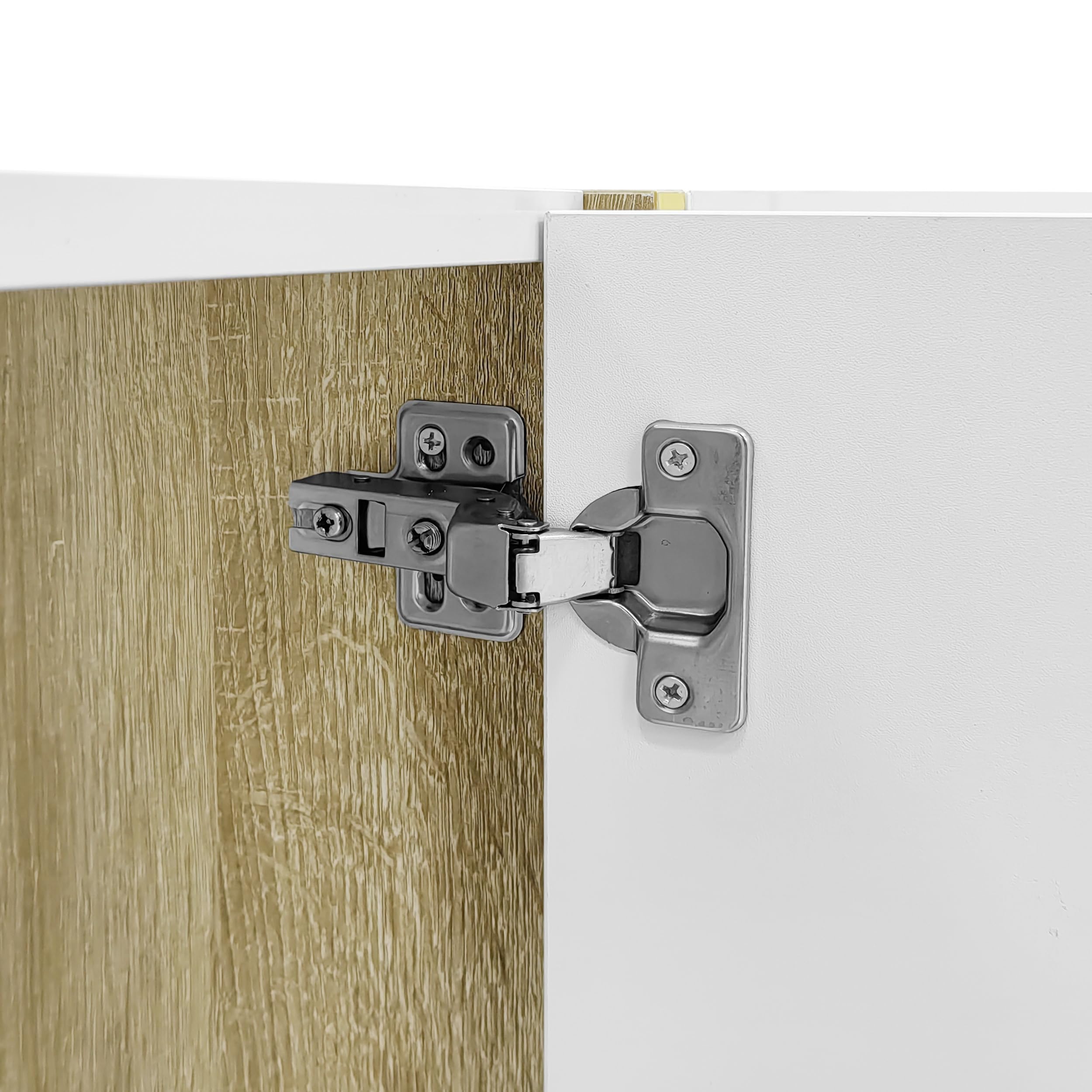 Mueble de TV de alto brillo con cuatro puertas, moderno y sencillo, color blanco