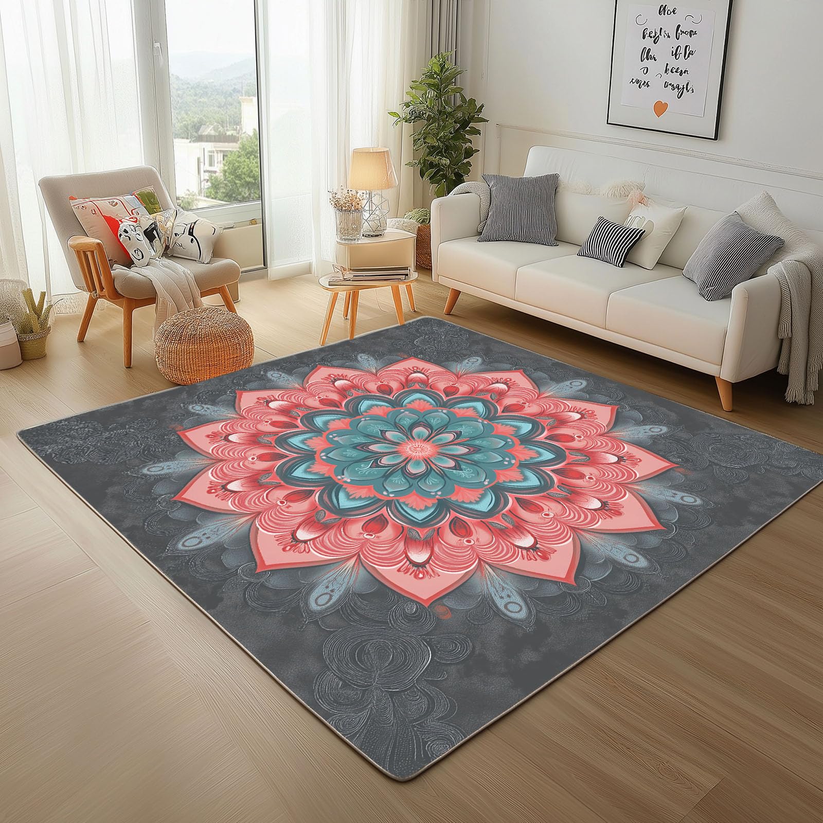 Tapis de salon lavable et antidérapant 160x230 cm style bohème pour éviter les taches