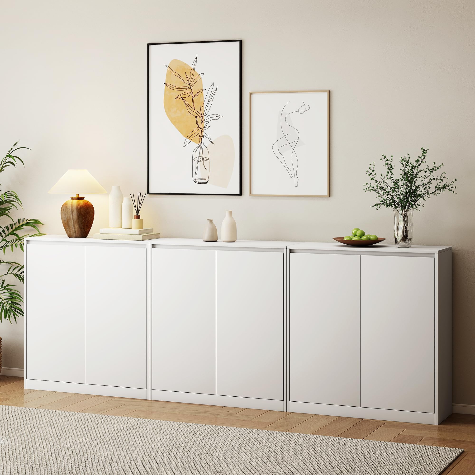 AMERLIFE 95" W DIY Modular Storage Cabinet, 3-Piece 2-Door Cabinet