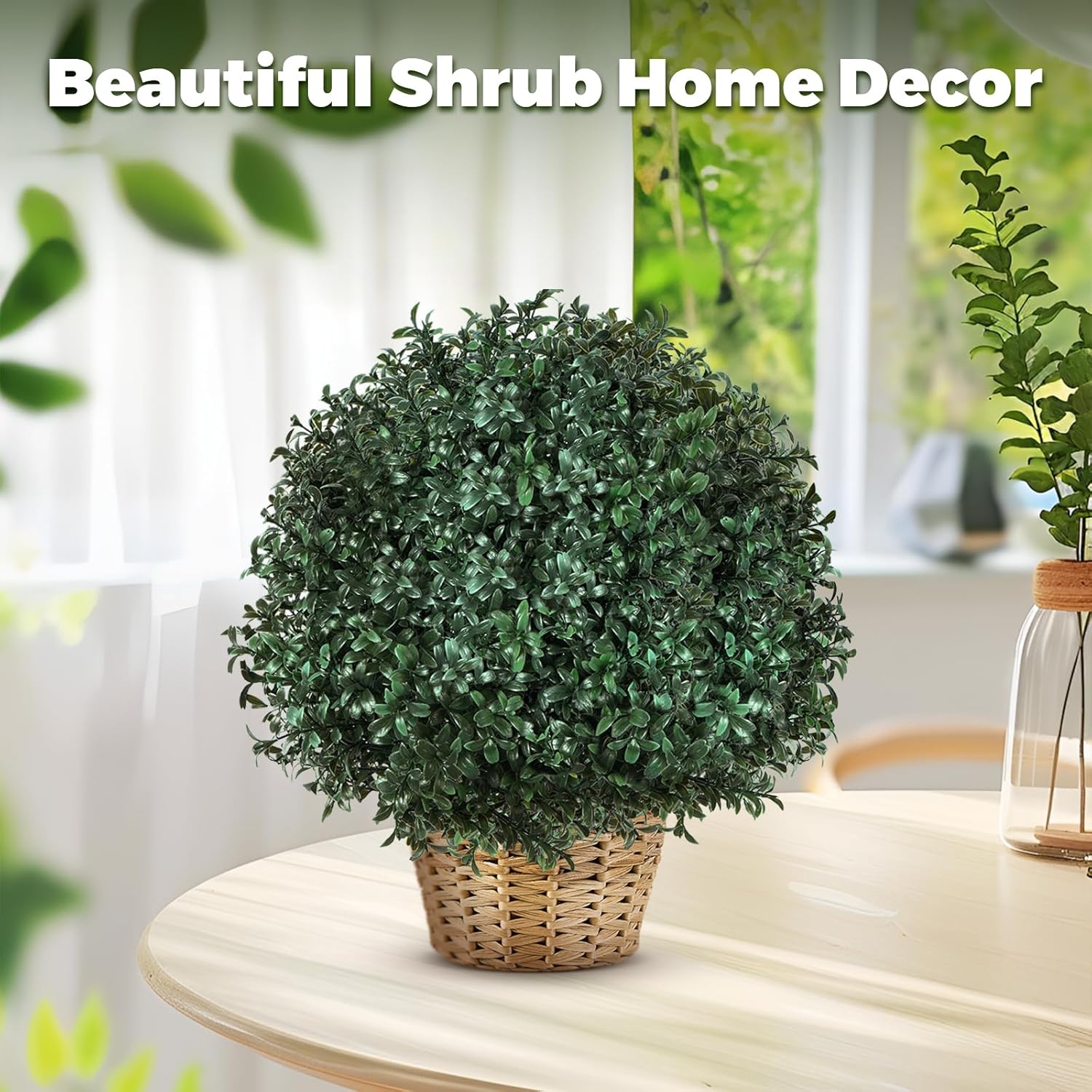 2 Pack Artificial Urn Filler, Artificial Boxwood Topiary Shrubs, UV-Resistant Evergreen Plants, Indoor/Outdoor Decoration, Suitable for porches, courtyards, Gardens, and Flower beds