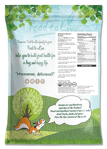 Miniatura 2 de Food to Live Mijo de cáscara orgánica, 15 libras, semillas de grano entero, sin OMG, Kosher, crudo, a granel, producto de los Estados Unidos